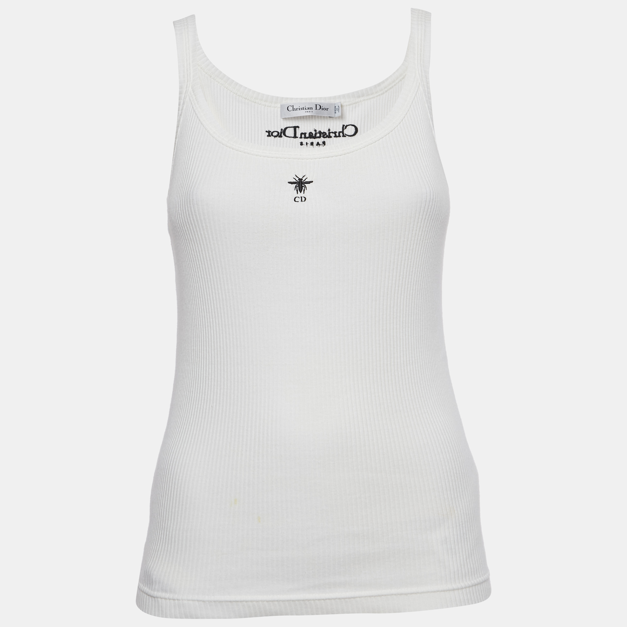 

Dior White Logo Embroidery Cotton Rib Knit Tank Top S