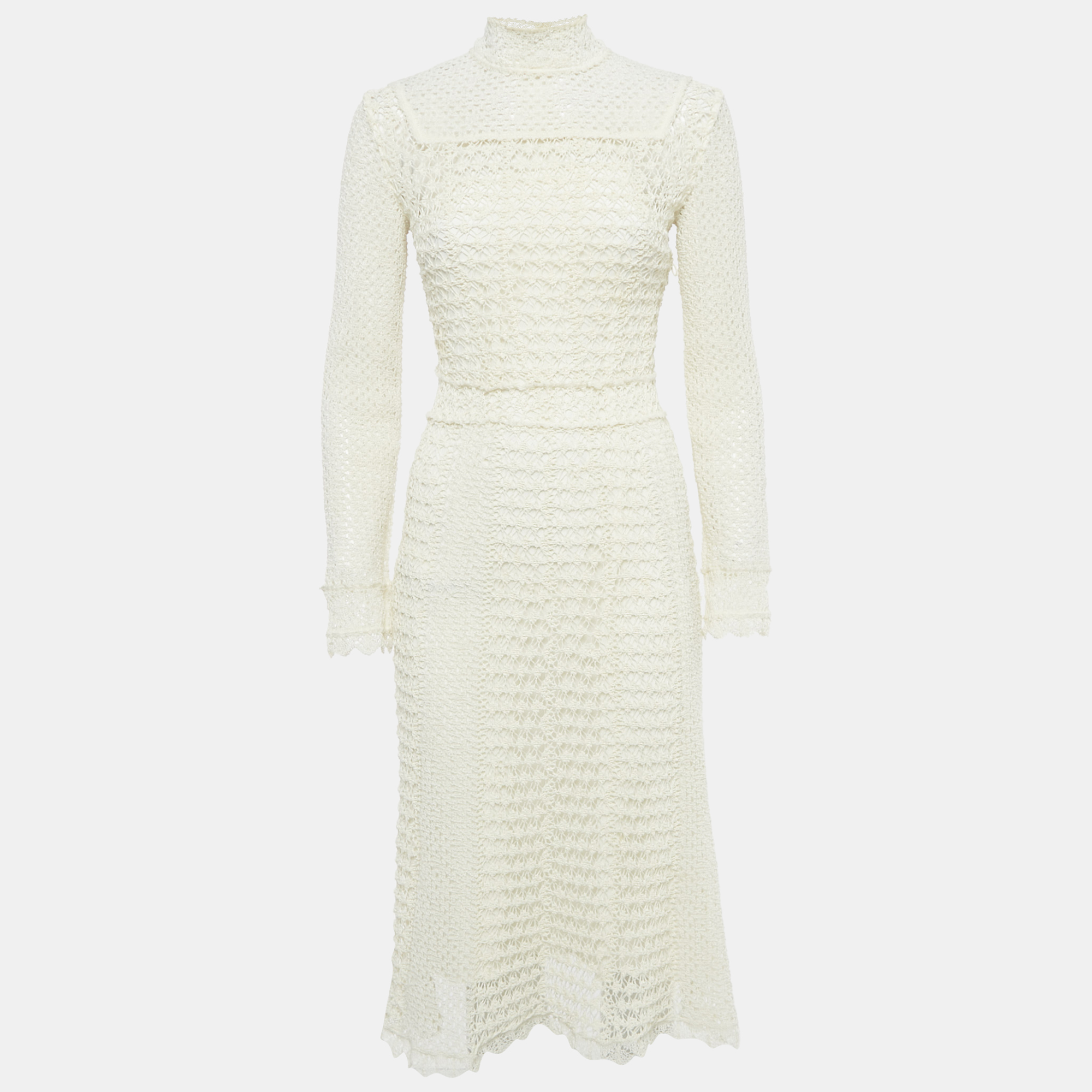 

Dior Ecru White Patterned Cotton Blend Knit Midi Dress S