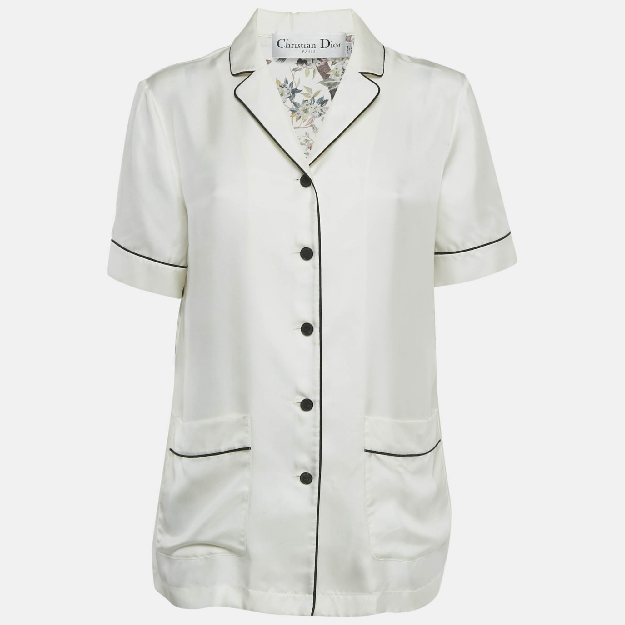 Christian Dior White Dior Jardin D'Hiver Print Silk Shirt S