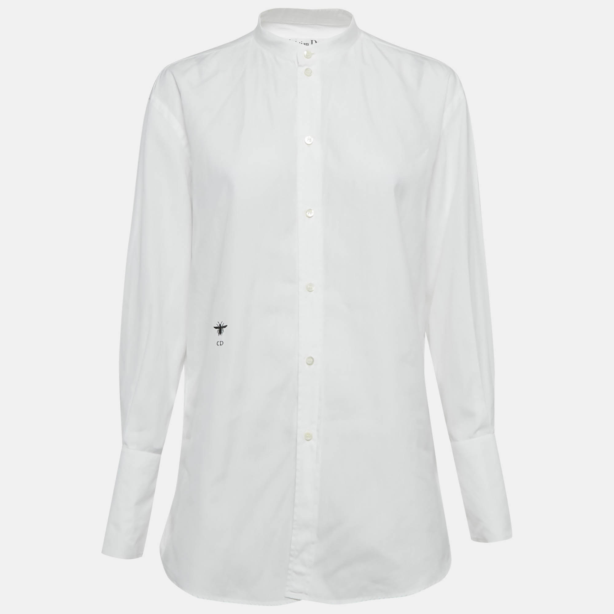 Dior White CD Embroidered Cotton Poplin Shirt S