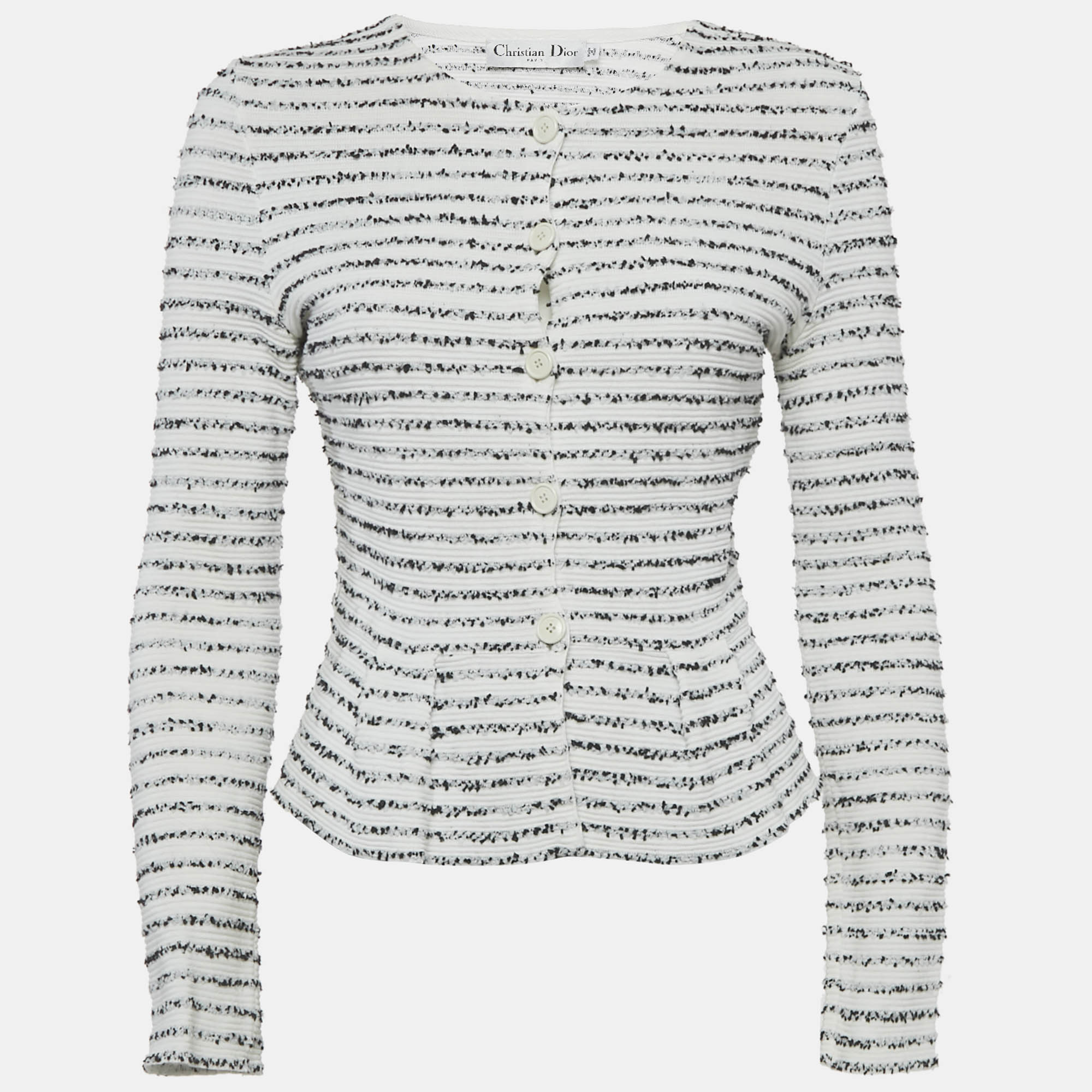 Christian Dior White Striped Tweed Peplum Jacket M