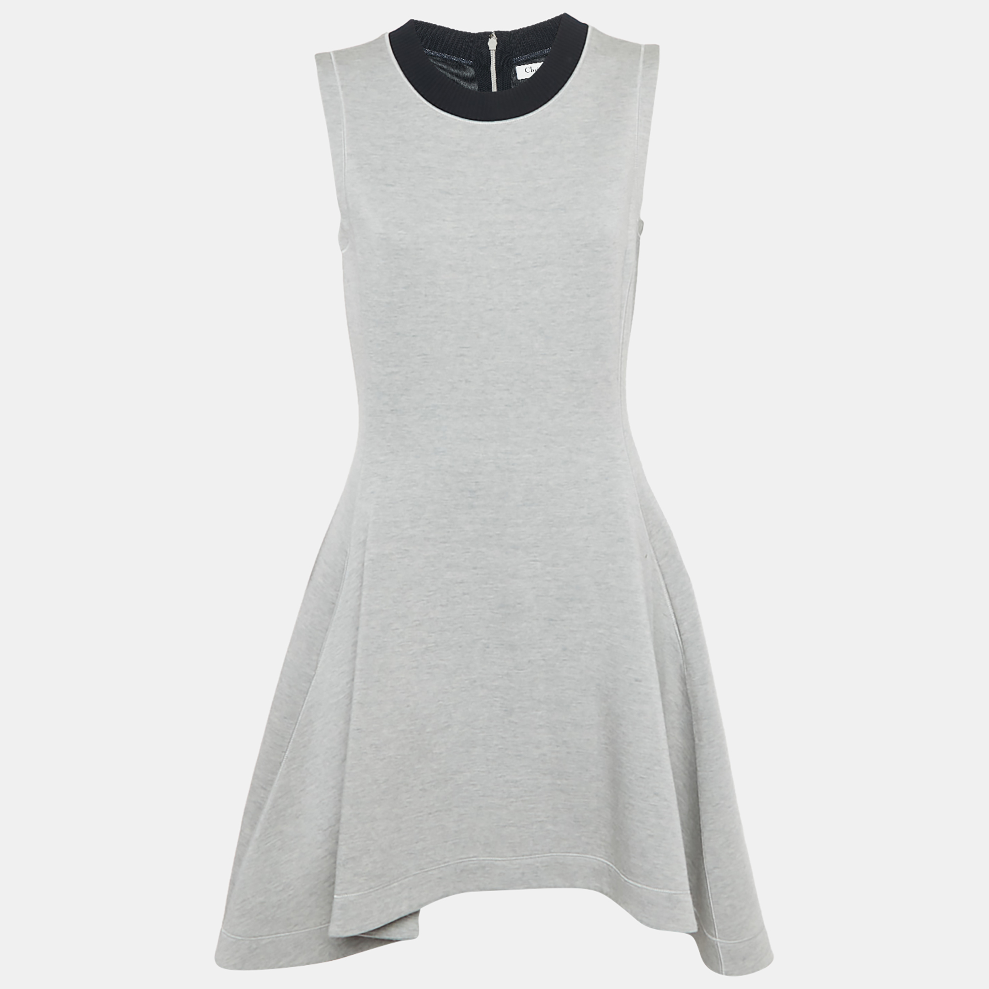 Pre-owned Dior Grey Wool Flared Sleeveless Dress M In Gray