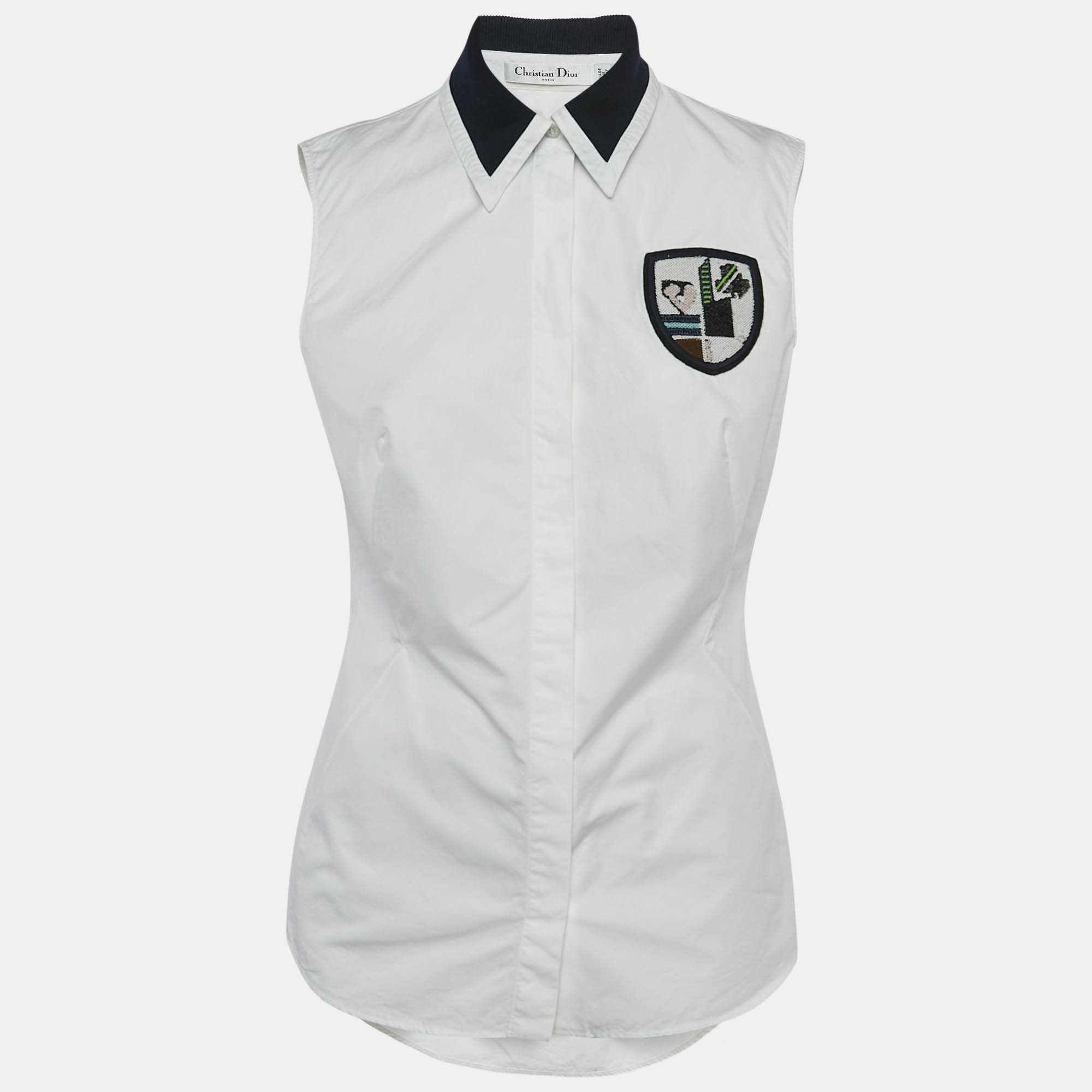 

Dior White Cotton Poplin Badge Detail Sleeveless Shirt L