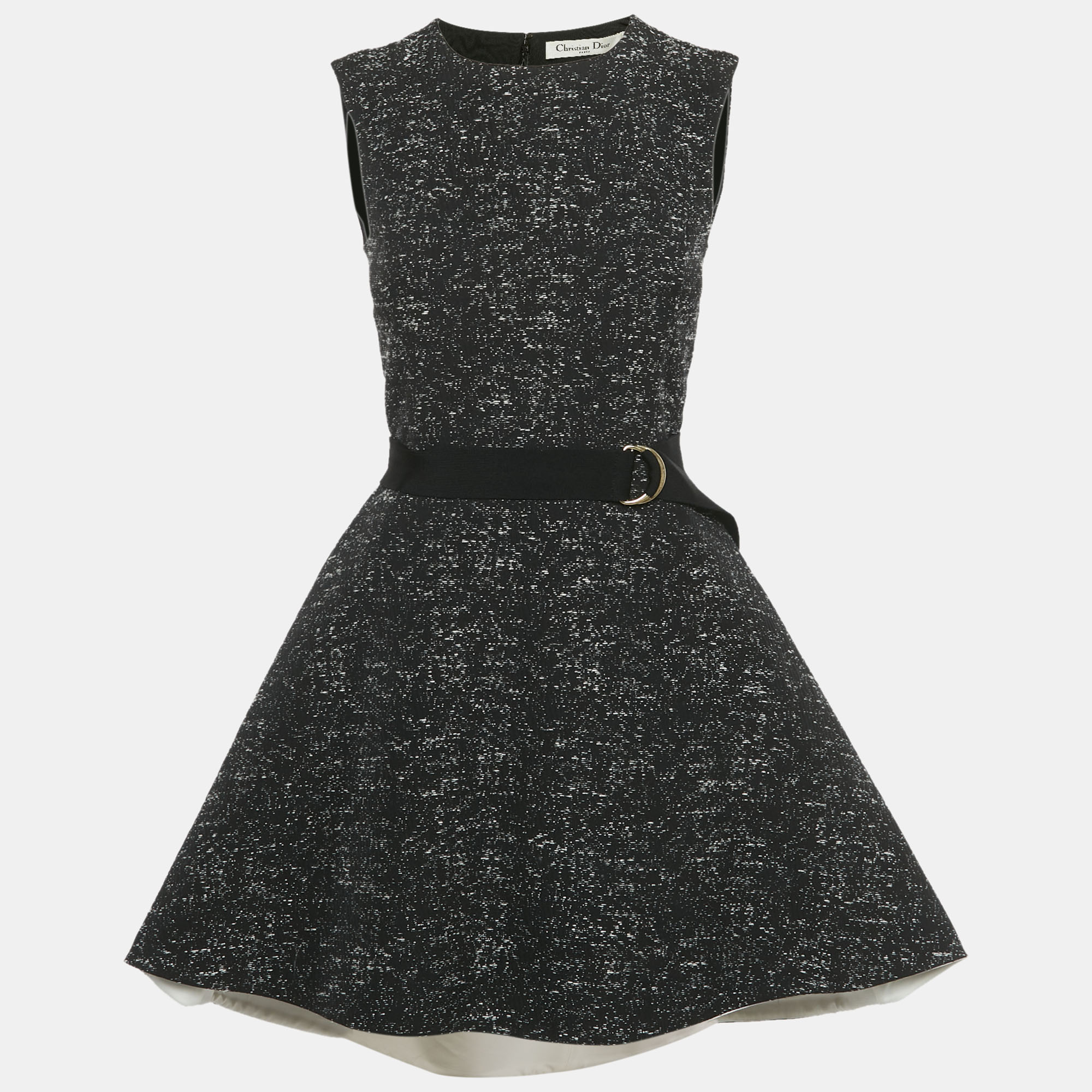 Christian Dior Black Woven Cotton Blend Asymmetric Flared Mini Dress S