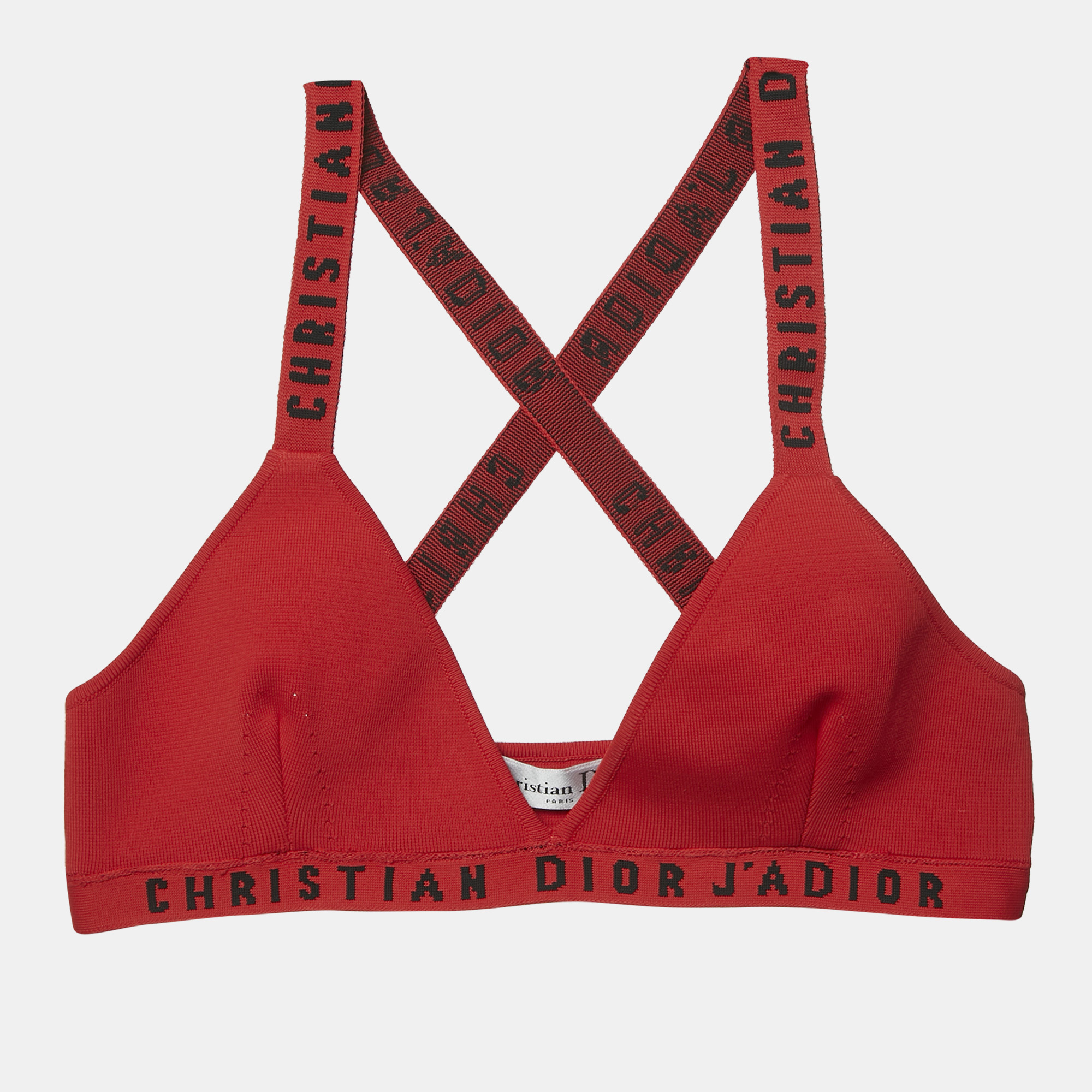 

Christian Dior Red Logo Knit Bralette Top XS