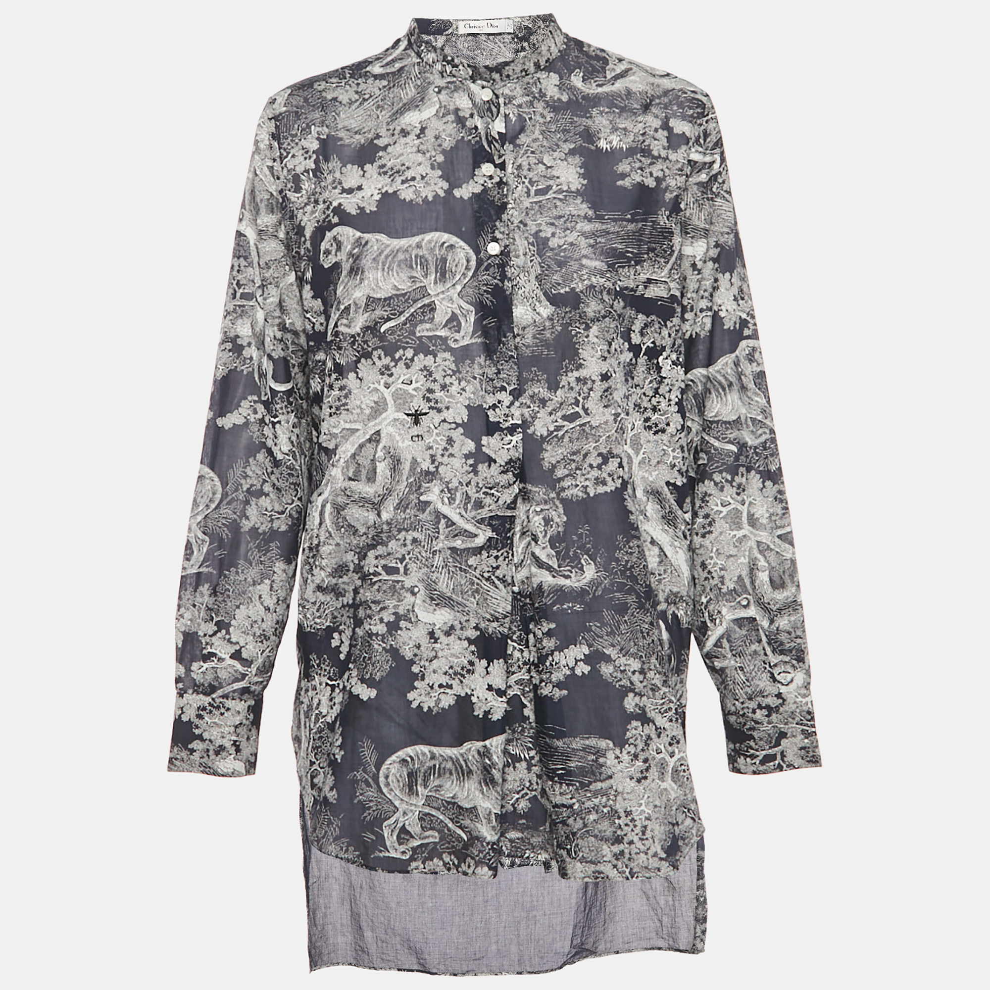 Pre-owned Dior Christian  Navy Blue Jungle Print Cotton Tunic M