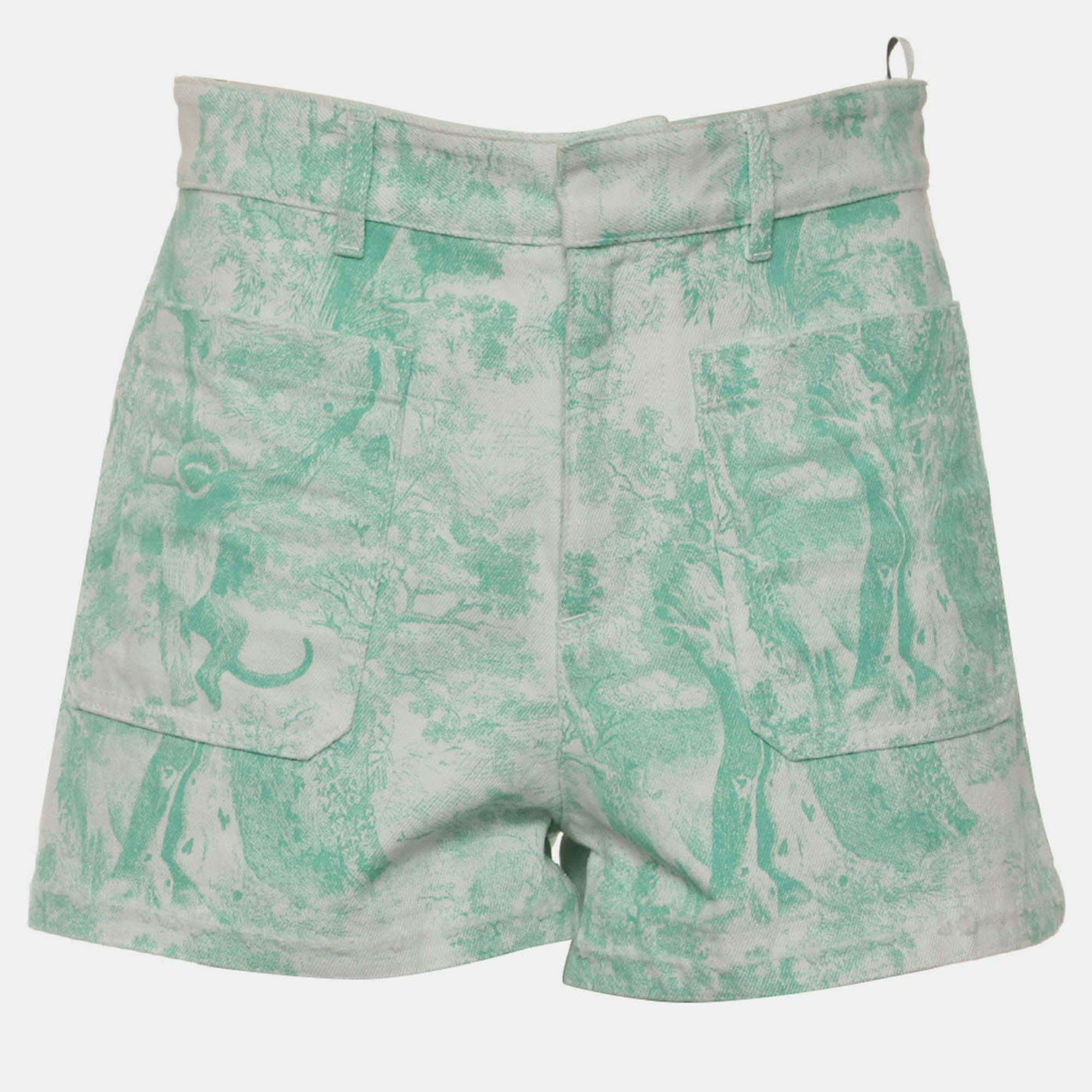 

Dior Toile de Jouy Denim Shorts, Green
