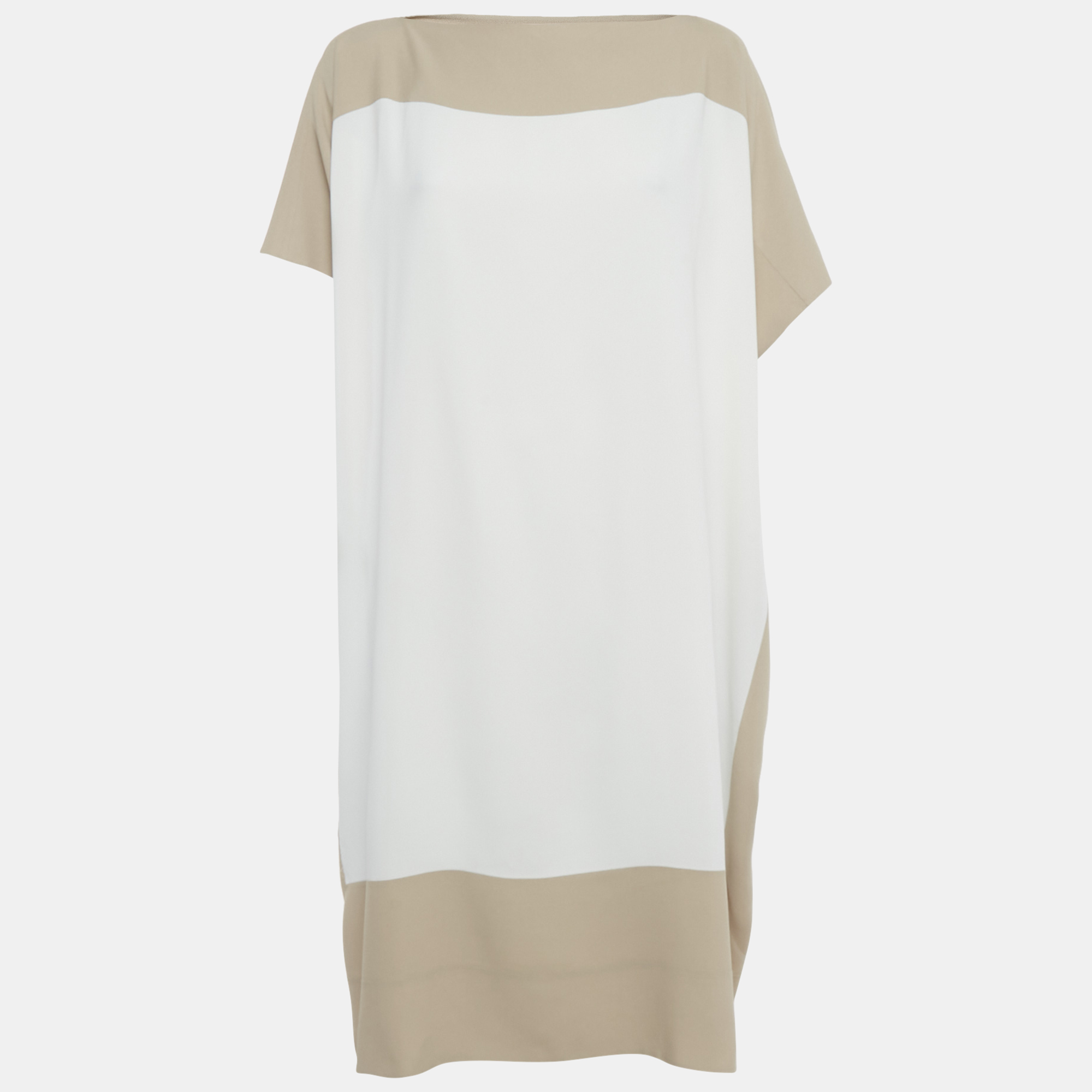 

Dior Beige & White Colorblock Crepe Oversized Midi Dress M