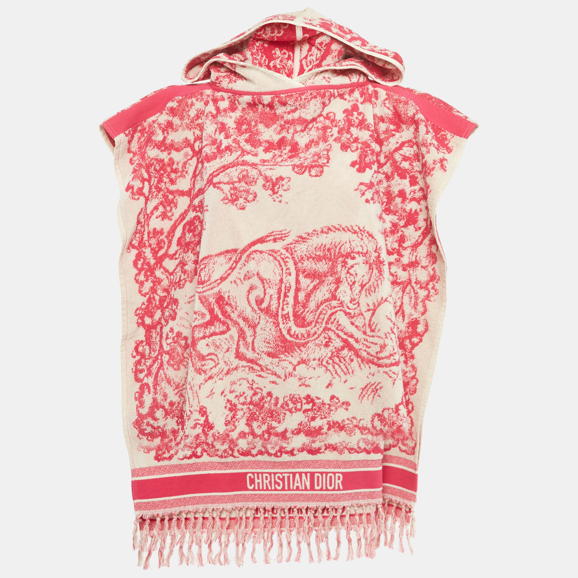 Pre-owned Dior Christian Pink Terry Cotton Toile De Jouy Hooded Poncho One Size