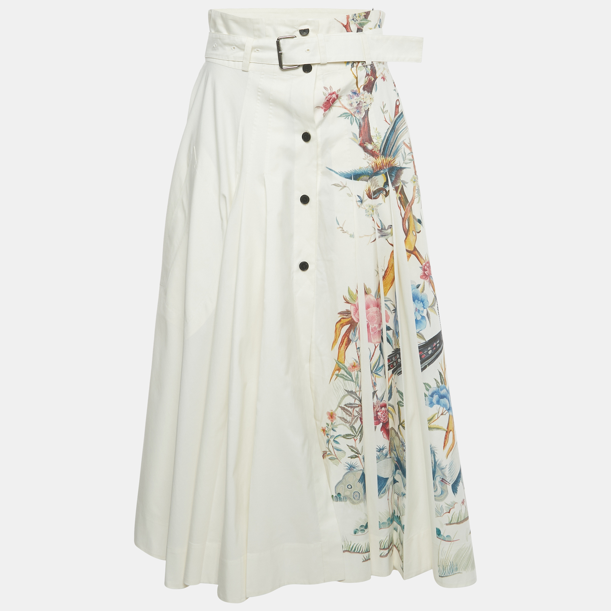 

Christian Dior White Printed Cotton & Silk Pleated Midi Skirt M