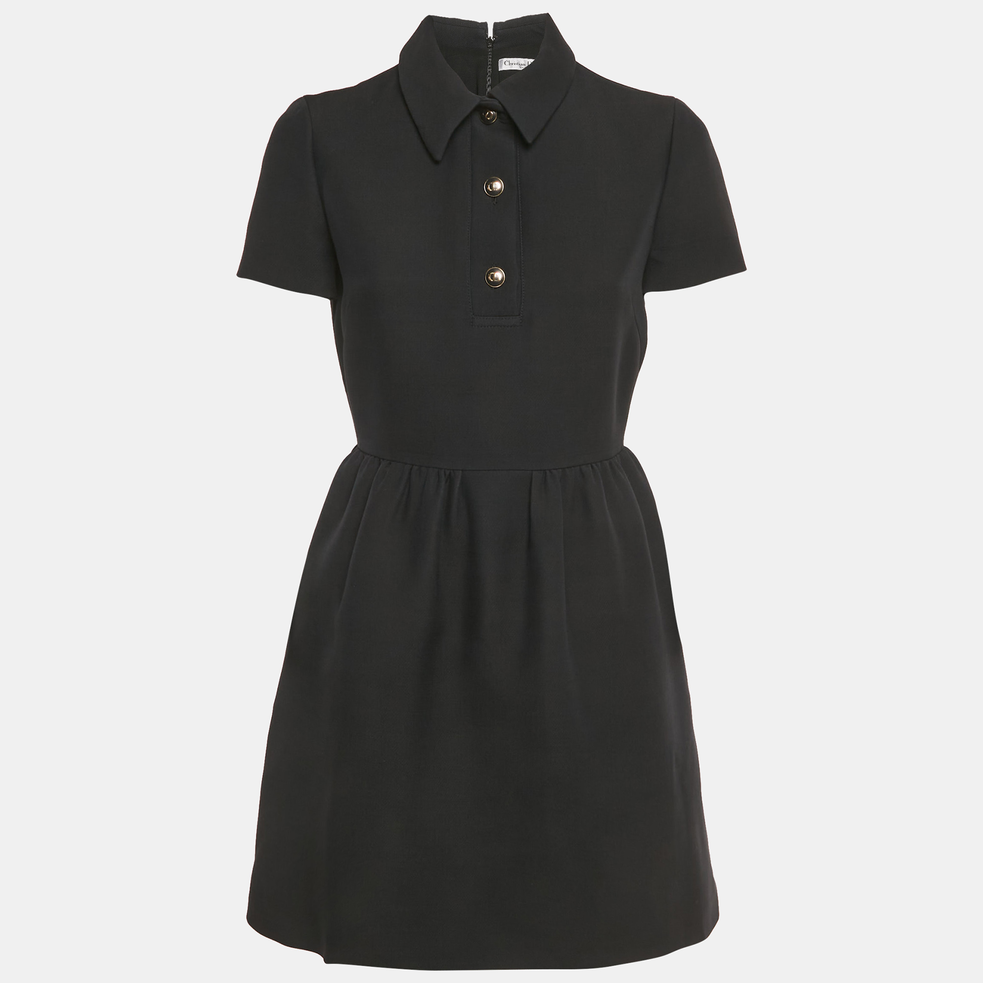 

Christian Dior Black Wool Gathered Mini Dress M