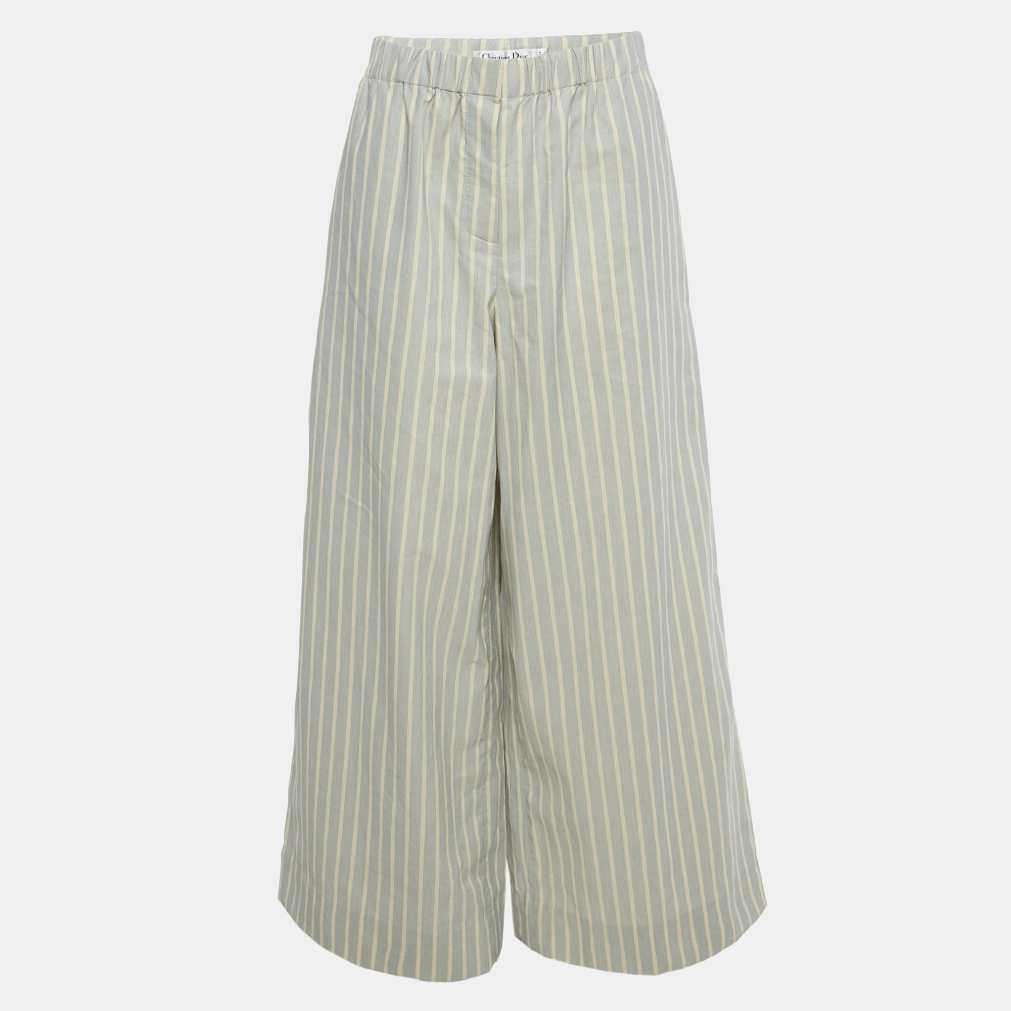 DIOR Pre-owned Christian Grey Striped Cotton Wide-leg Trousers L In Gray