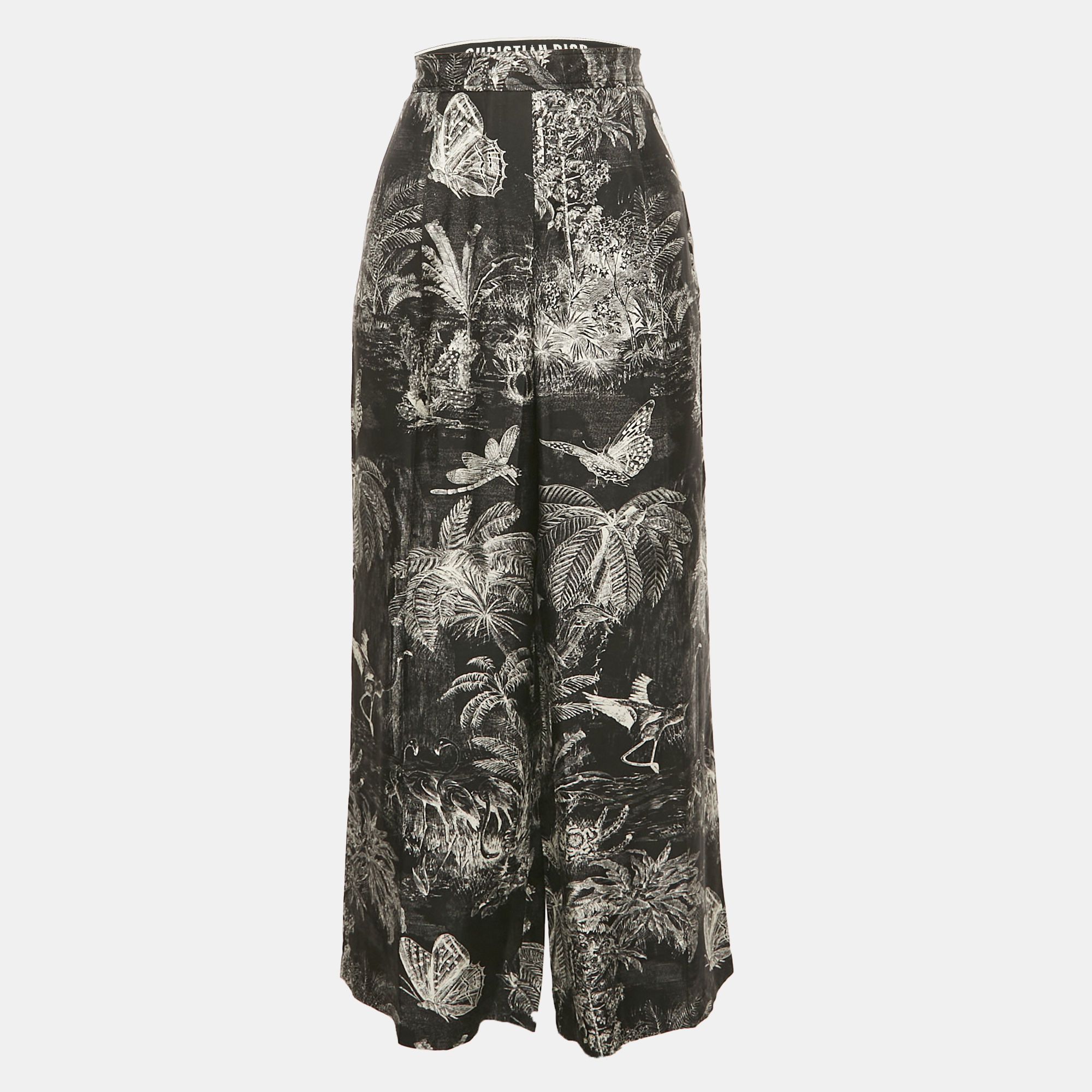 Pre-owned Dior Christian  Black Toile De Jouy Print Crepe Trousers M