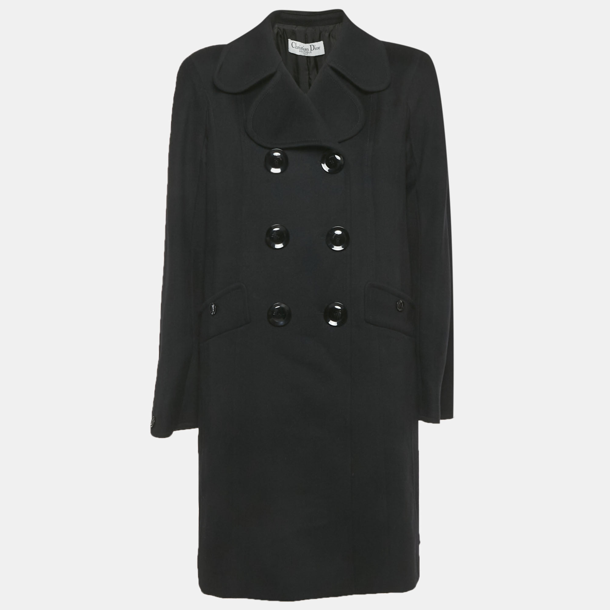 Pre-owned Dior Christian  Black Wool Blend Double Breasted Mid Length Coat L