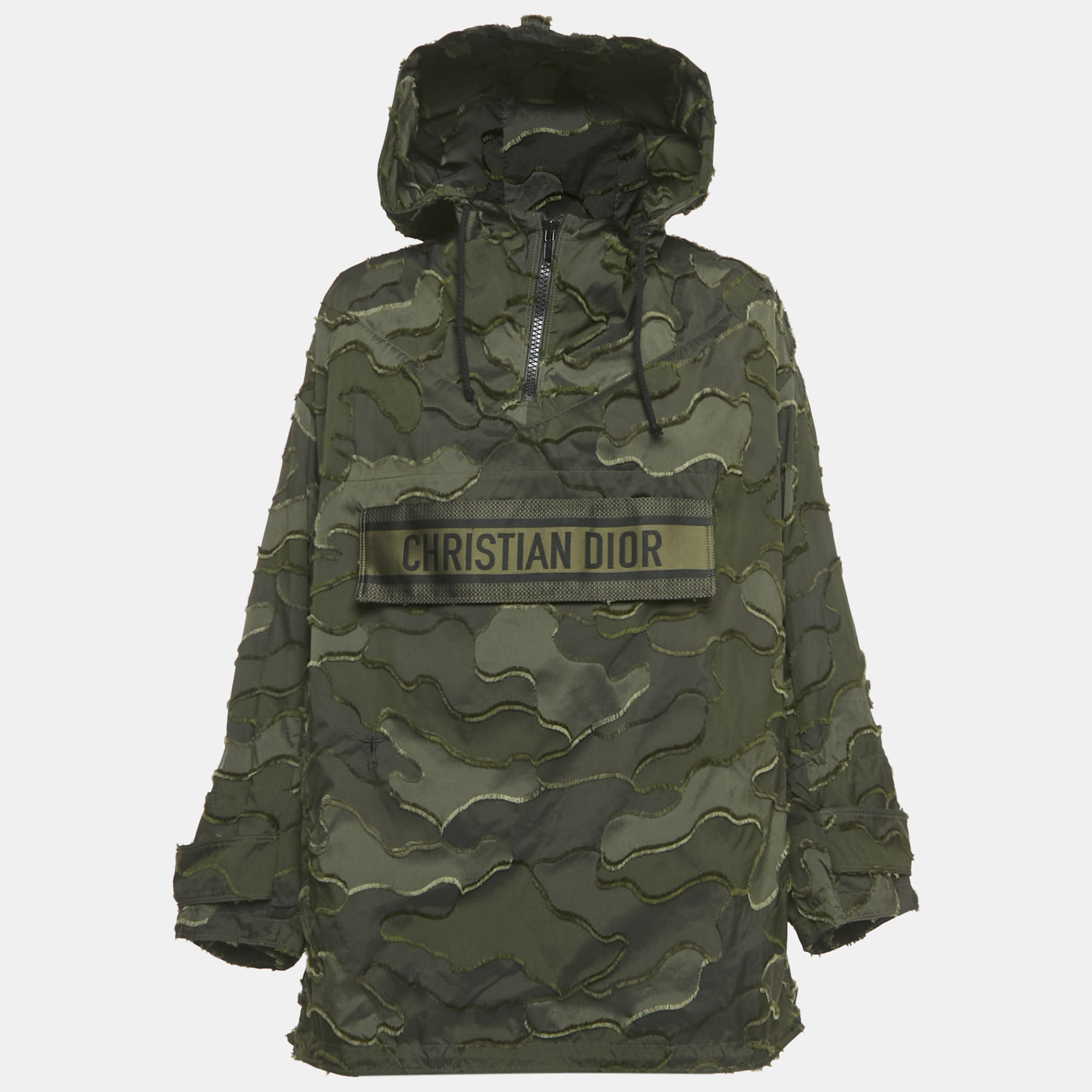 Pre-owned Dior Green Camouflage Synthetic Fil Coupe Anorak Hooded Jacket Xs