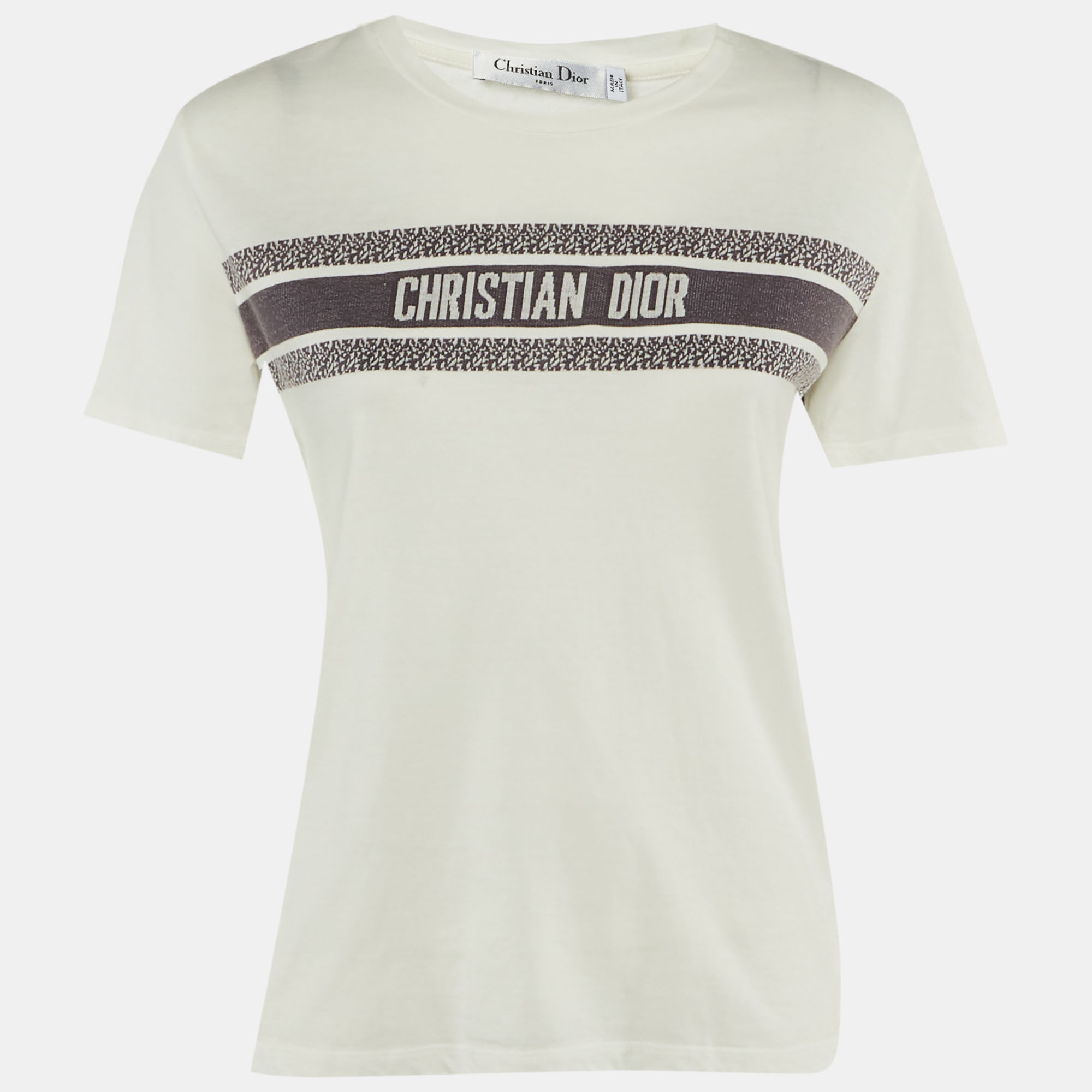 

Christian Dior White /Navy Blue Logo Patterned Cotton Jersey T-Shirt M
