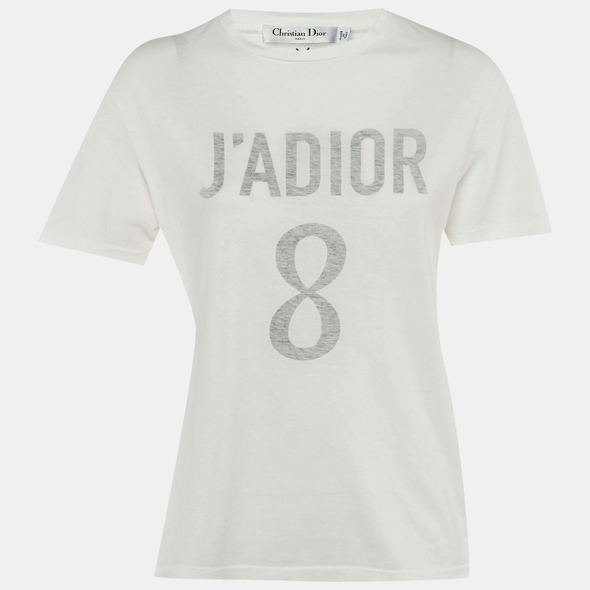 

Christian Dior White J'ADIOR Print Cotton T-Shirt M