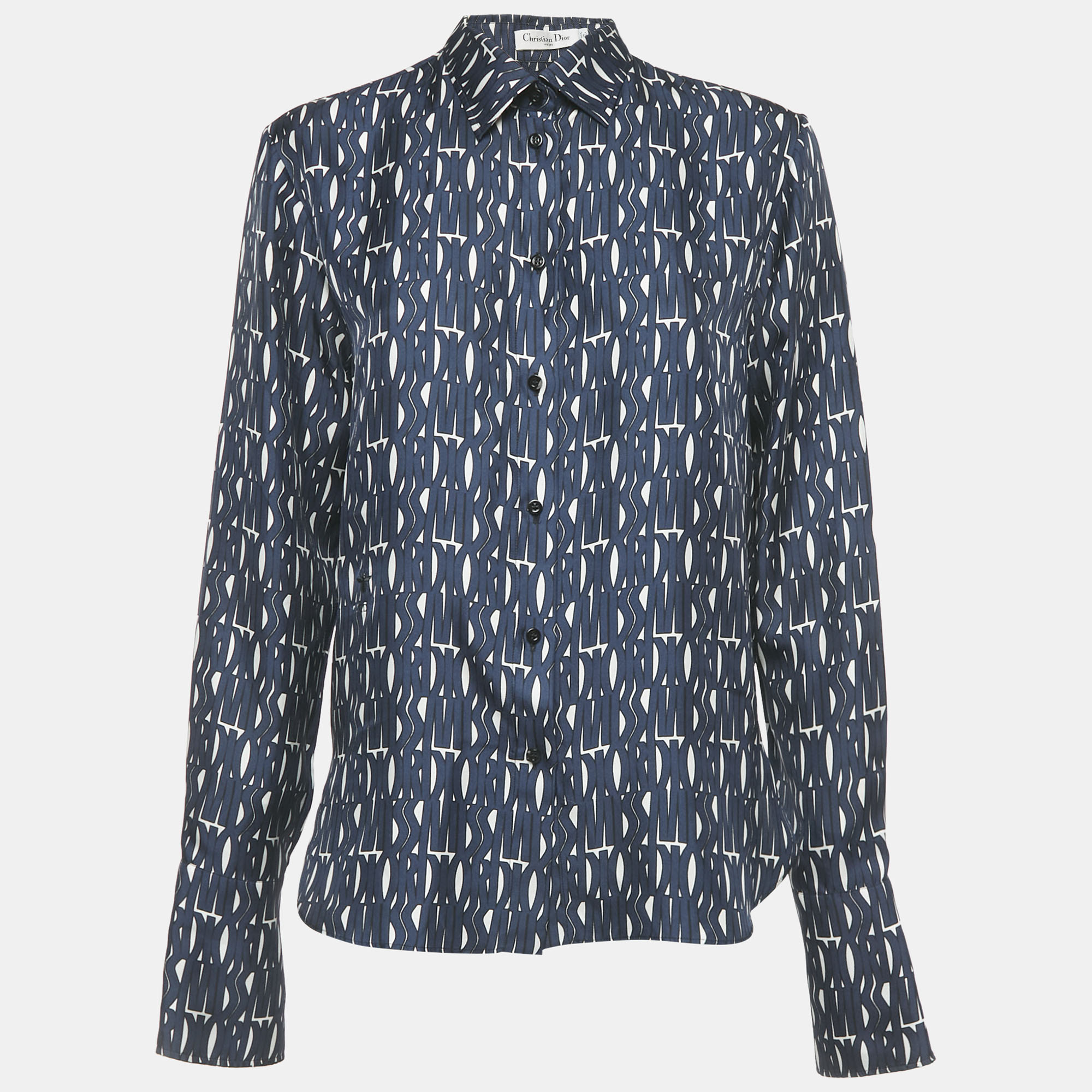 

Christian Dior Blue/White Printed Silk Shirt M