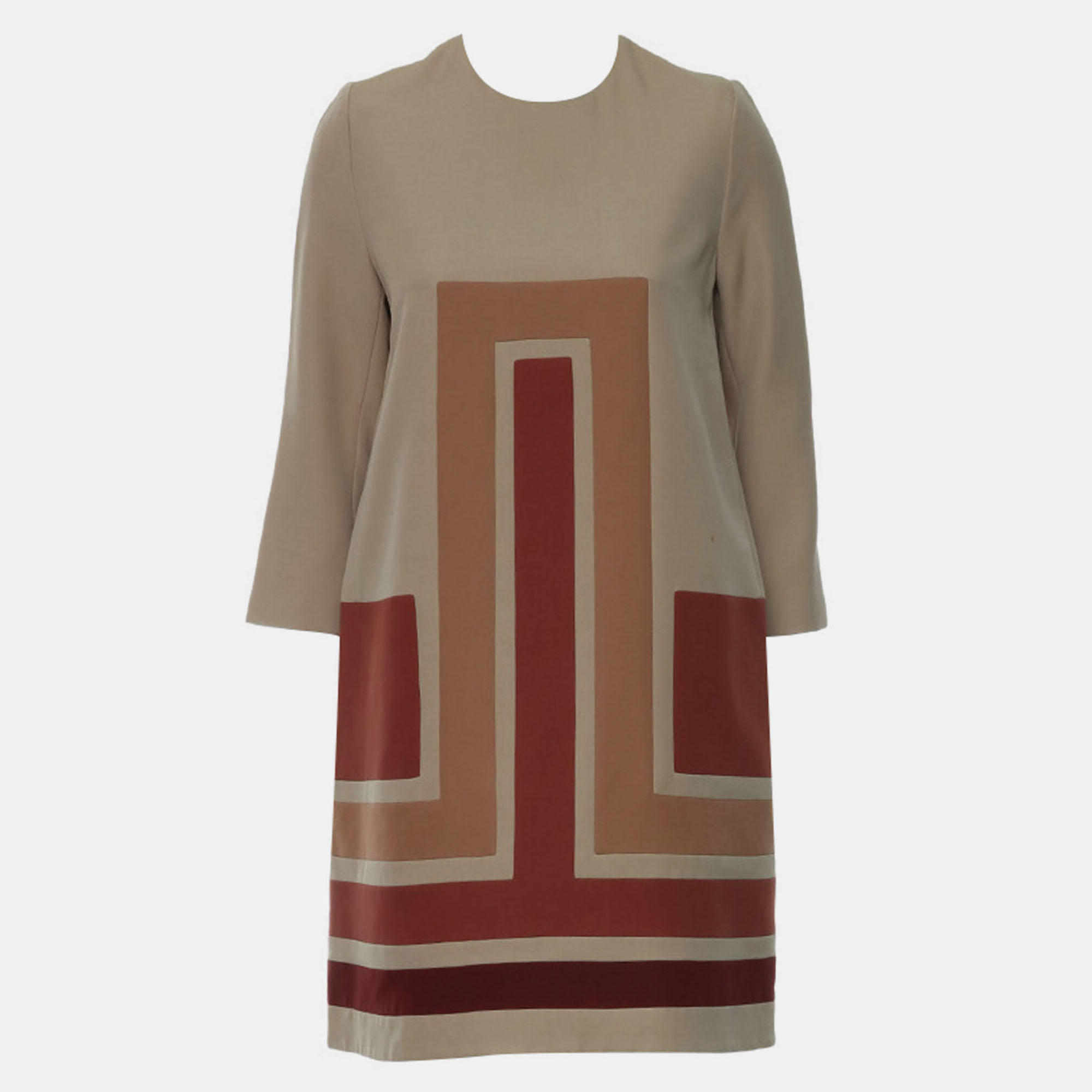 Pre-owned Dior Beige Geometric Midi Dress In Sand