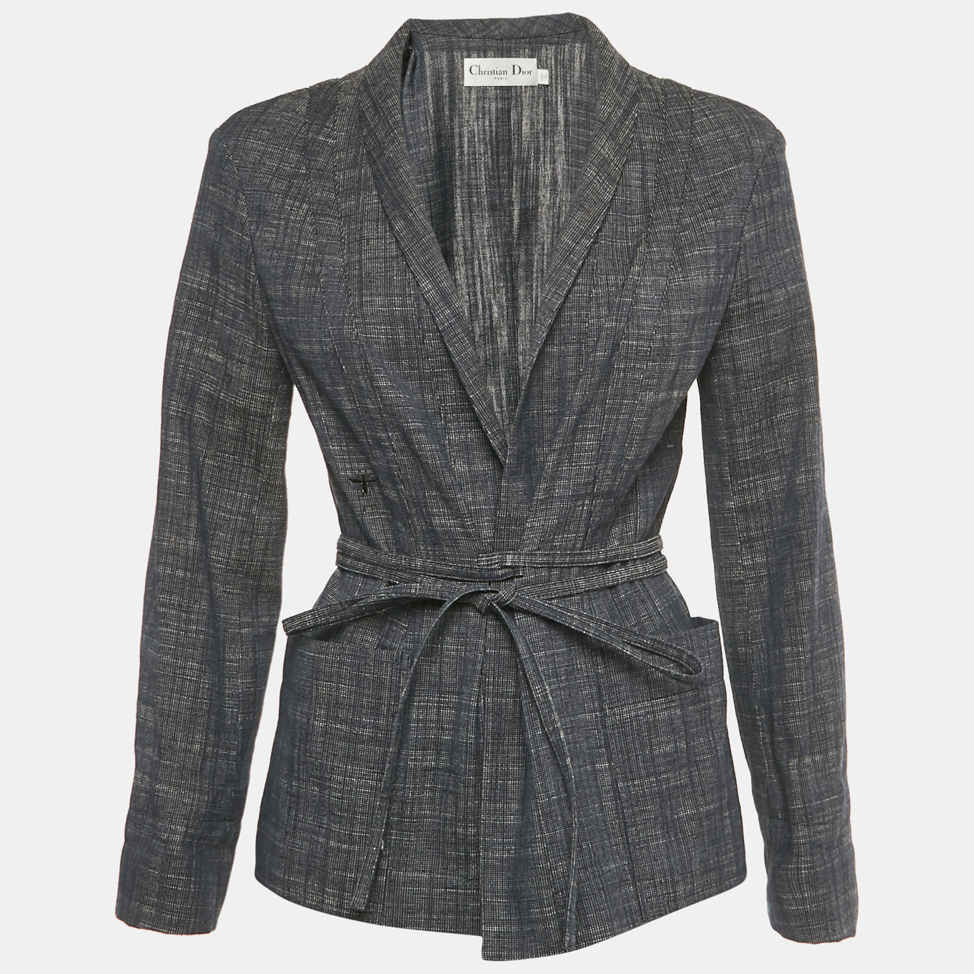 Pre-owned Dior Christian  Blue Cotton Wrap Blazer M
