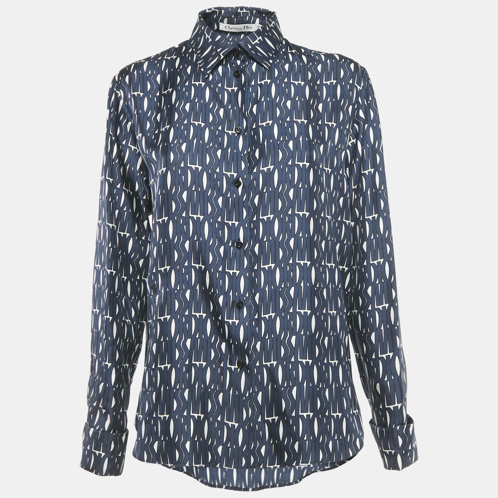 

Dior Navy Blue Printed Silk Shirt M