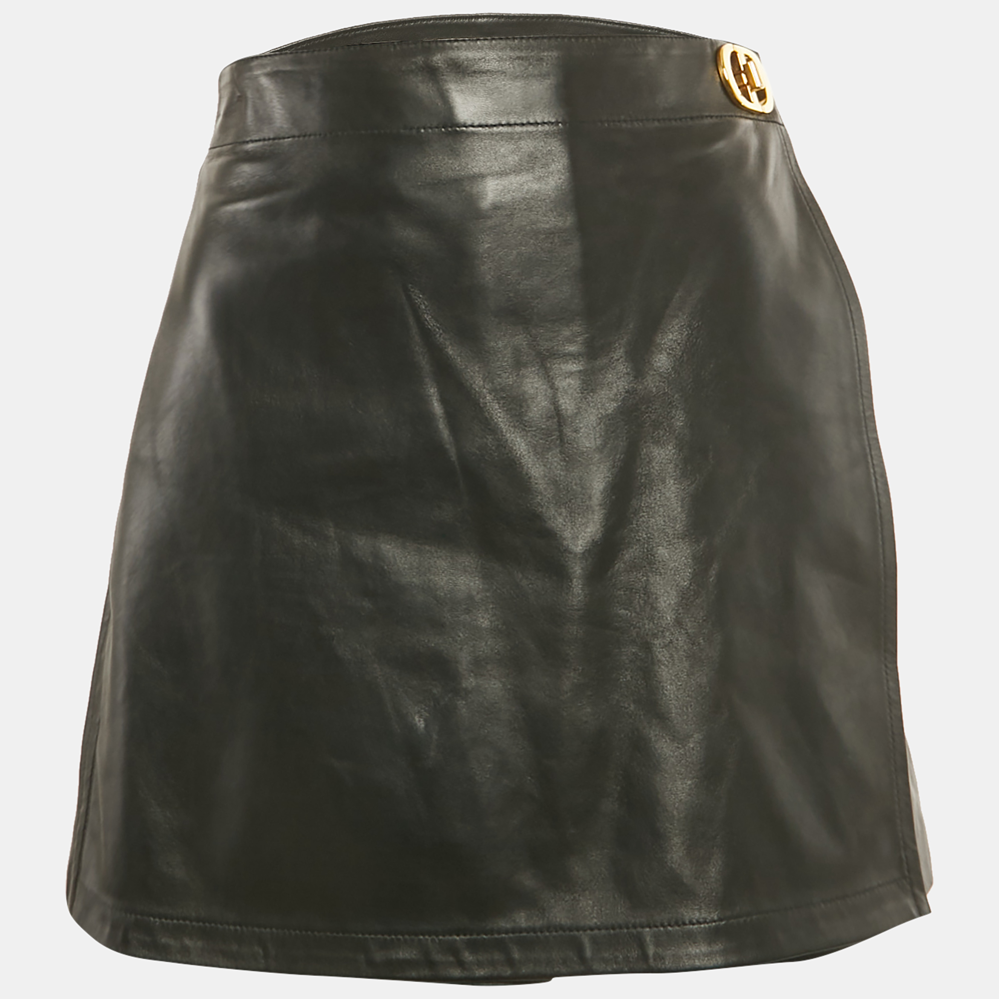 

Christian Dior Black Leather Logo Detail Skorts XL