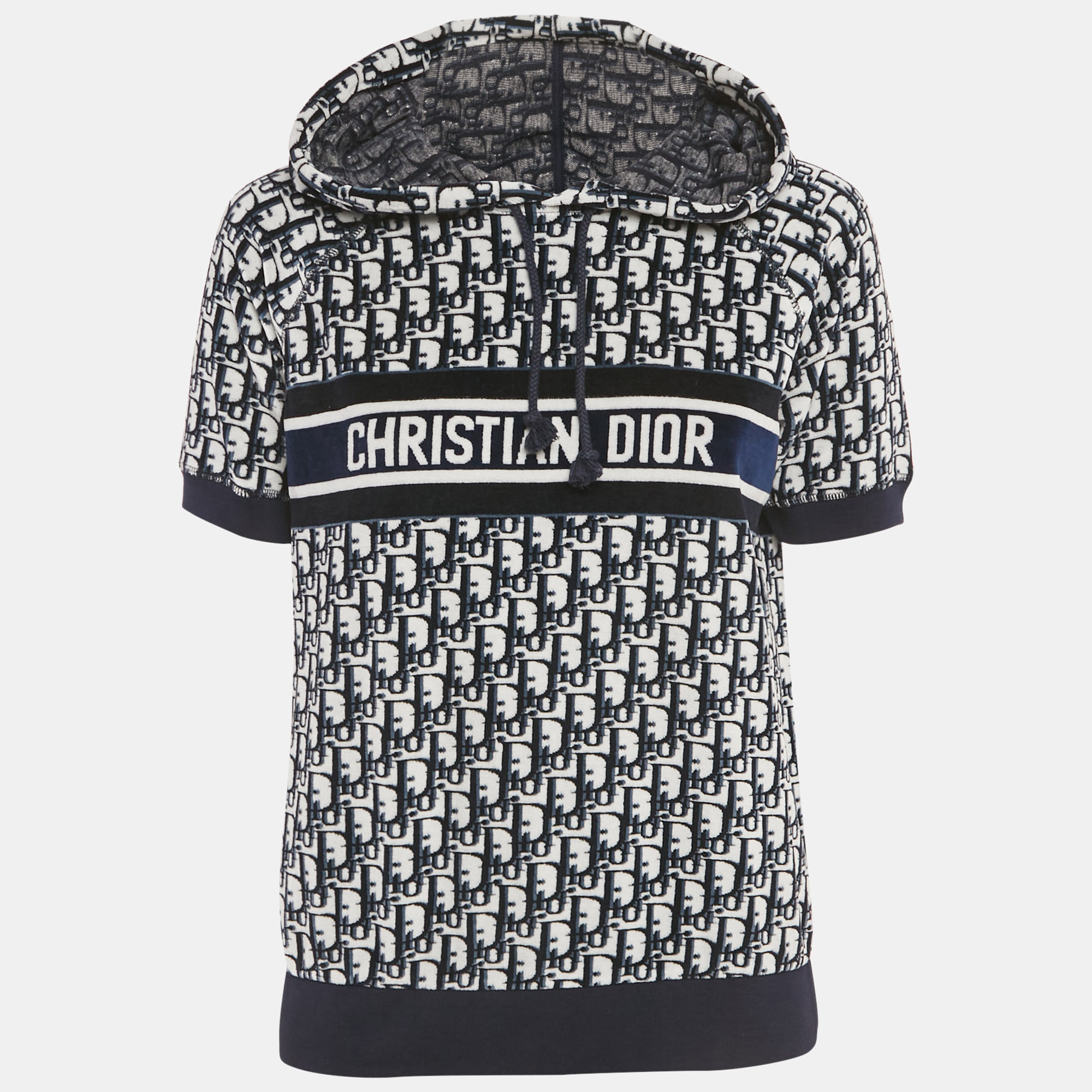 

Christian Dior Blue/White Oblique Velvet Short Sleeve Hoodie S