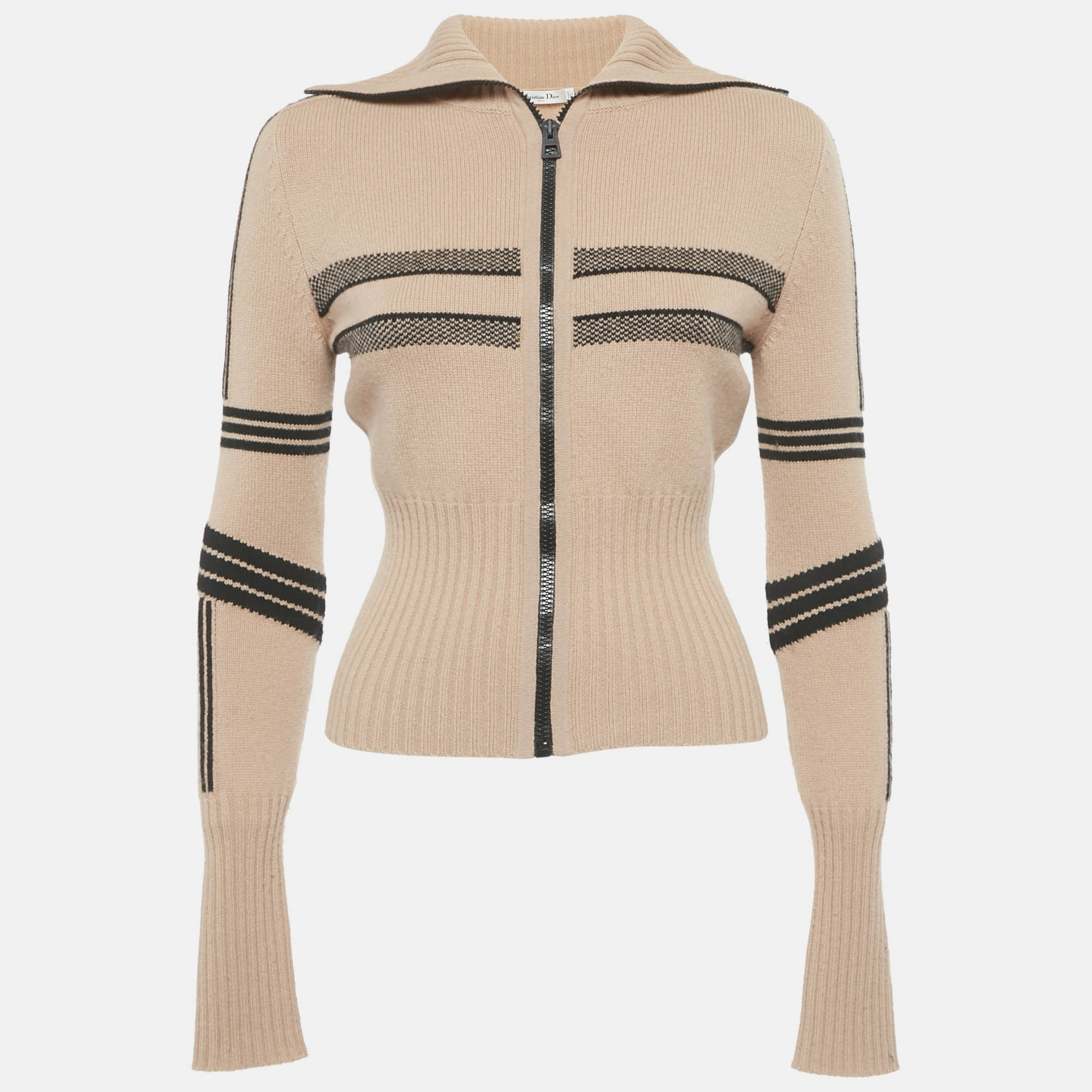 

Christian Dior Beige Logo Intarsia Wool Knit Zip-Up Cardigan S