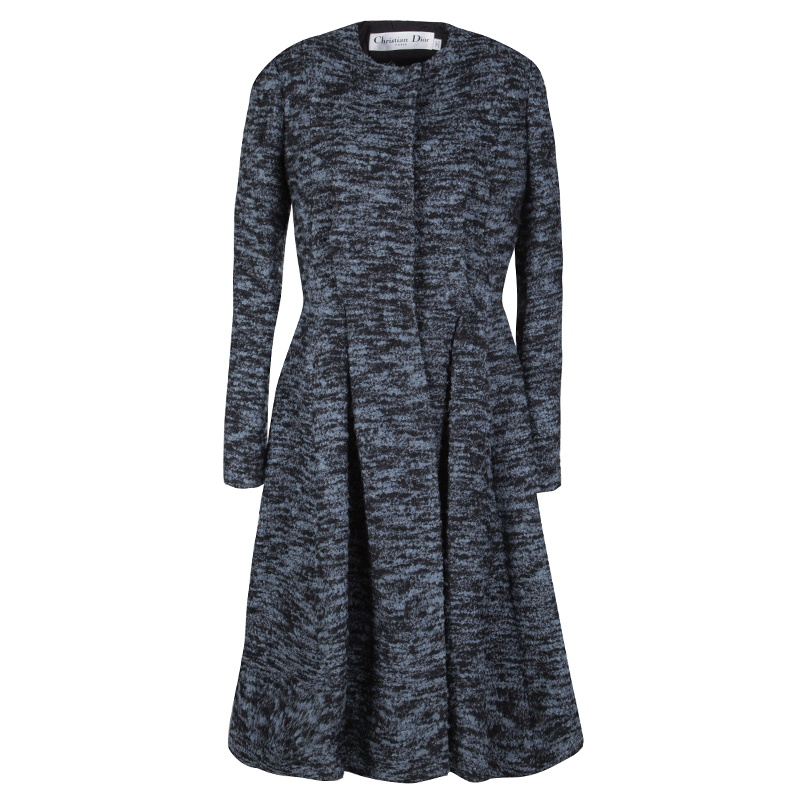 Dior Blue and Black Textured Coat Dress M