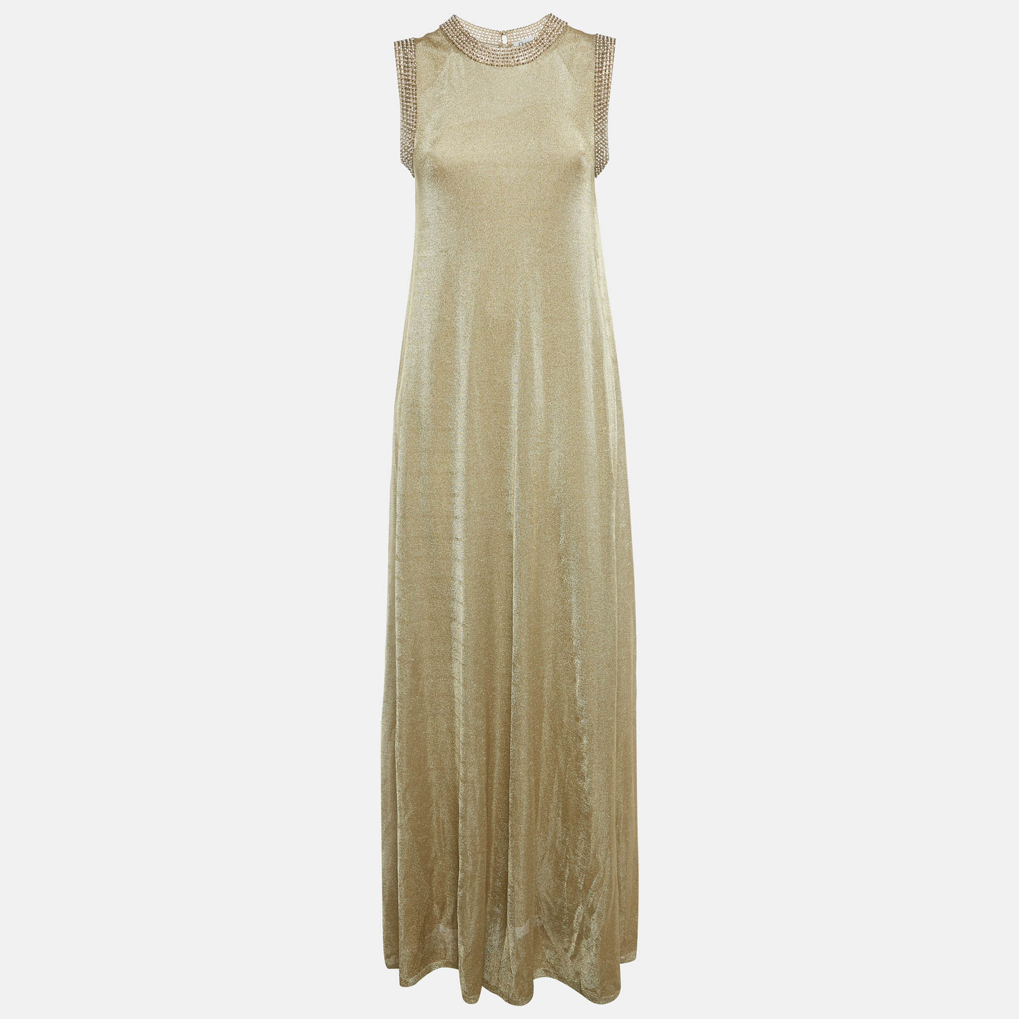 

Christian Dior Gold Embellished Detail Mesh Long Dress M