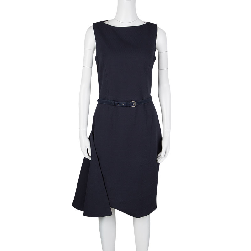 

Dior Navy Blue Textured Sleeveless Belted Dress