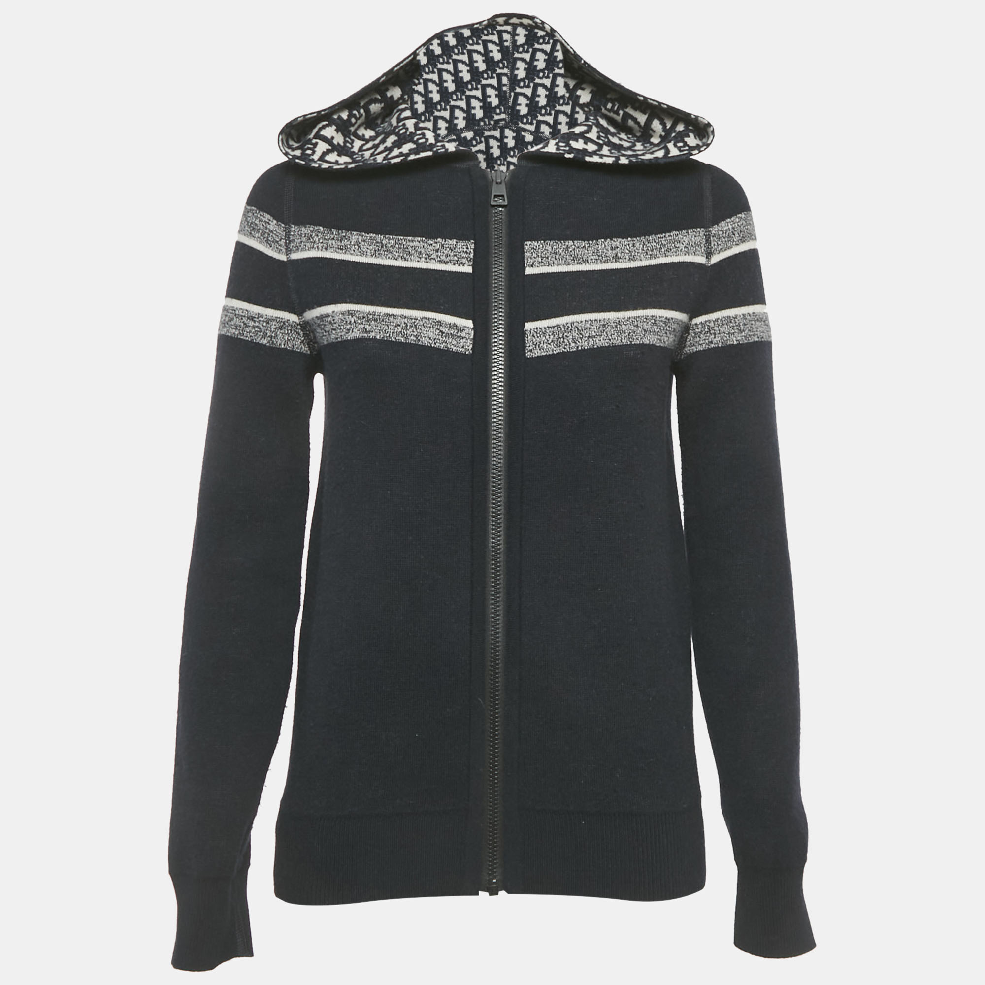 

Christion Dior Navy Blue Wool Knit Oblique Reversible Zipped Cardigan S