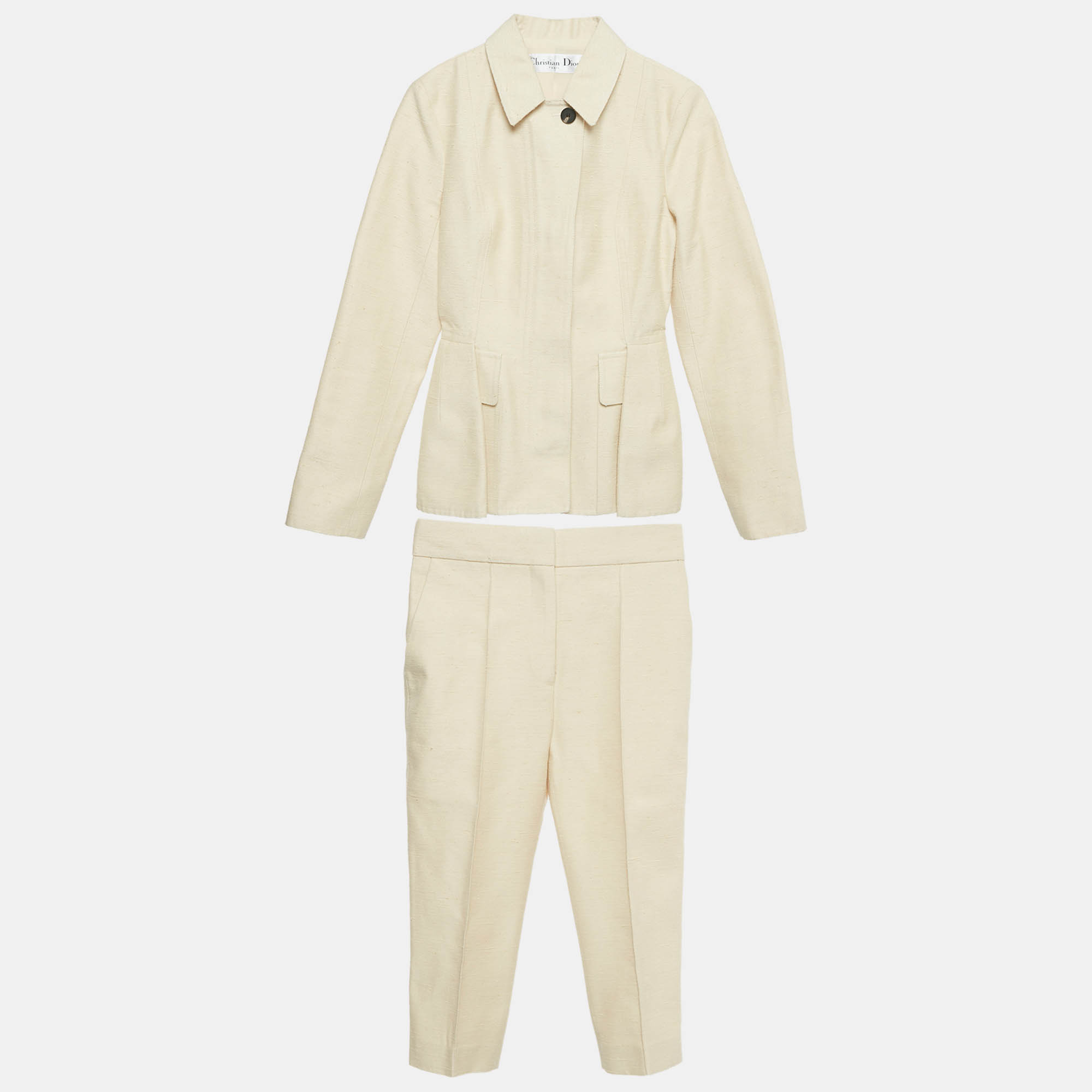 

Christian Dior Beige Textured Silk Set S