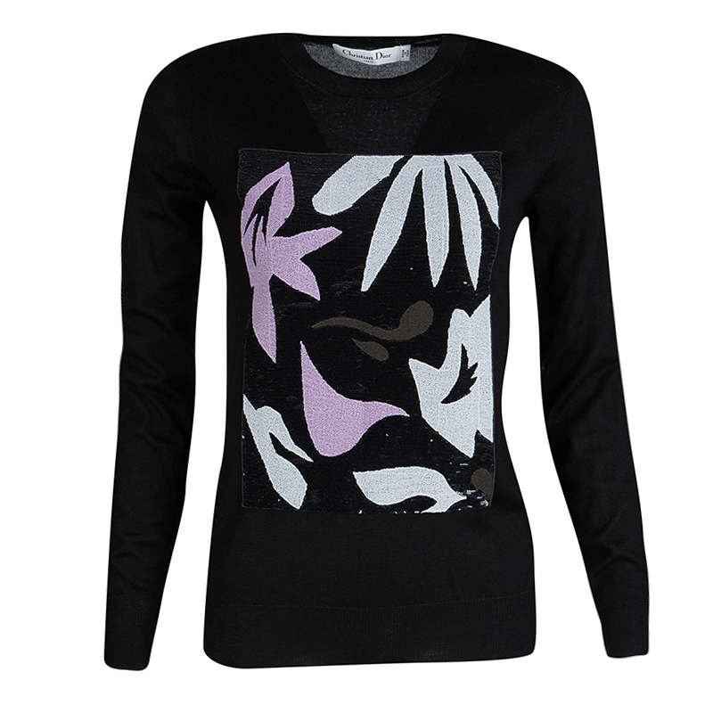 Dior Black Sequined Panel Detail Cashmere Sweater M