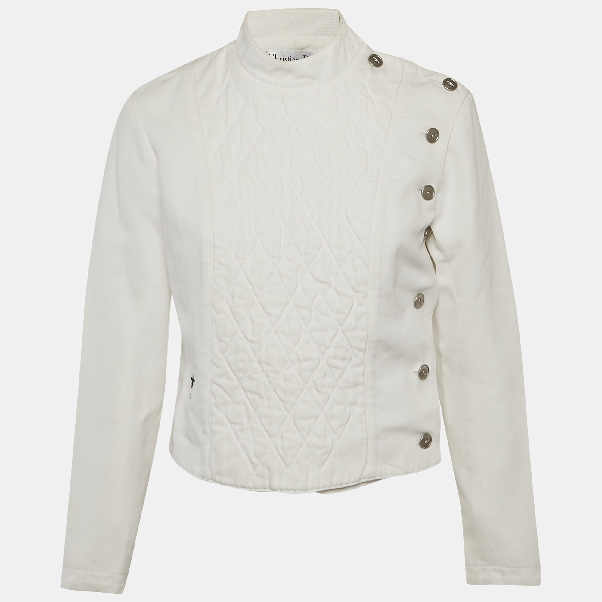 Pre-owned Dior Christian  White Cotton Quilted Crossover Jacket M