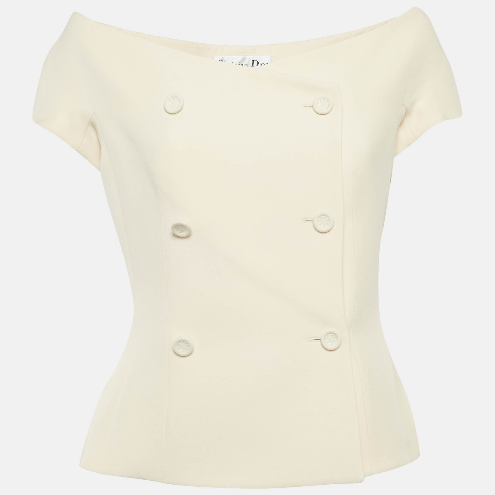 Pre-owned Dior Christian  Cream Wool And Silk Off-shoulder Top M In White