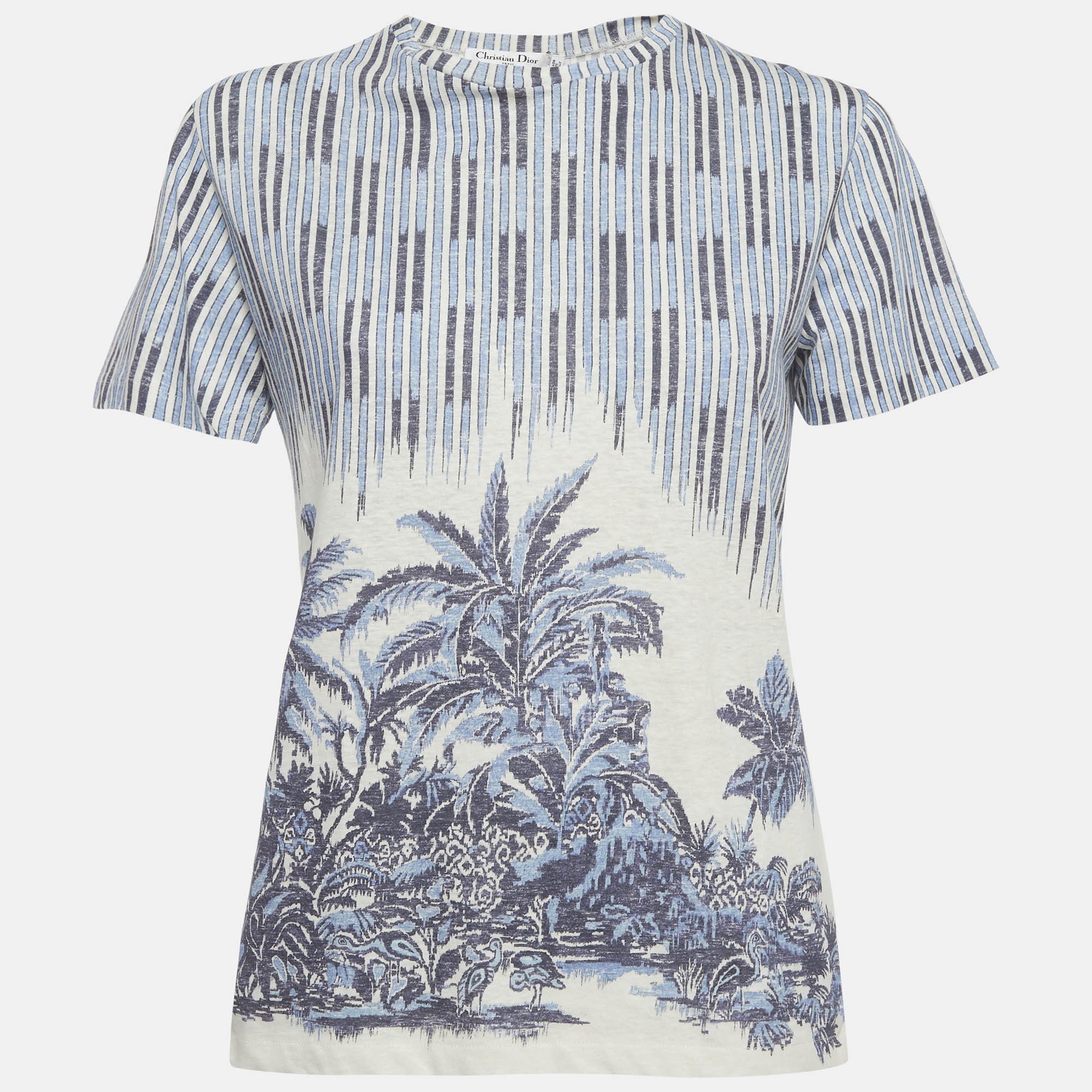 

Christian Dior Palm Tree Print Scoop Neck T-Shirt XS, Blue