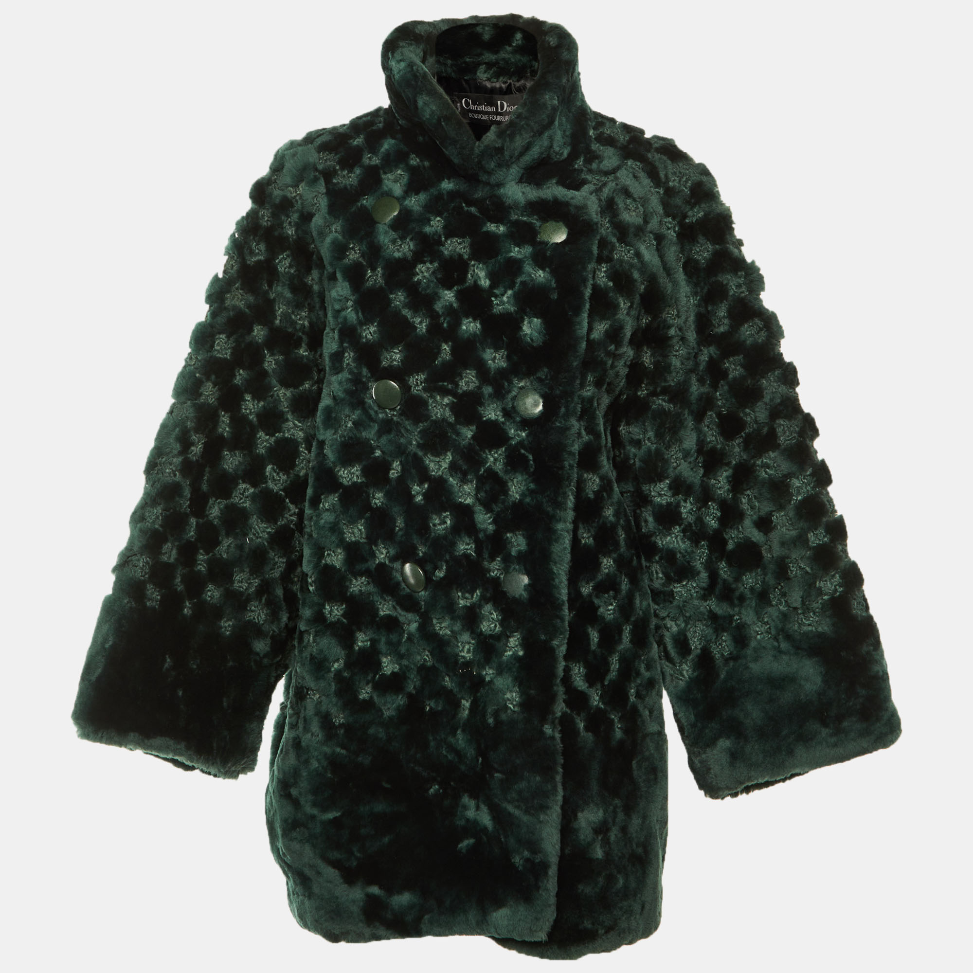 

Christian Dior Boutique Fourrure Vintage Green Fur Double Breasted Coat XL
