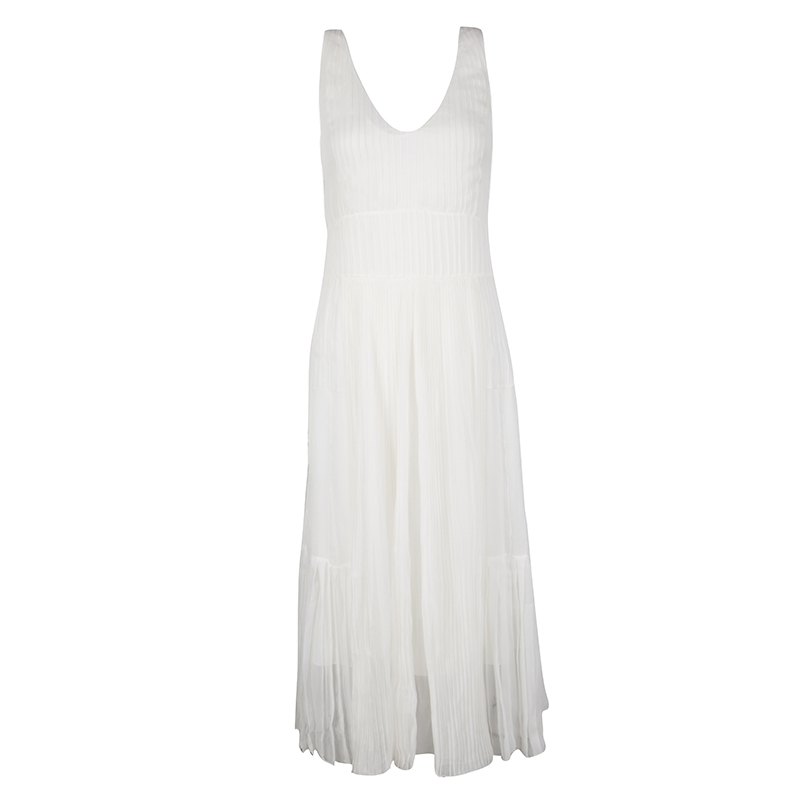 Dior Off White Pleated Silk Midi Dress S