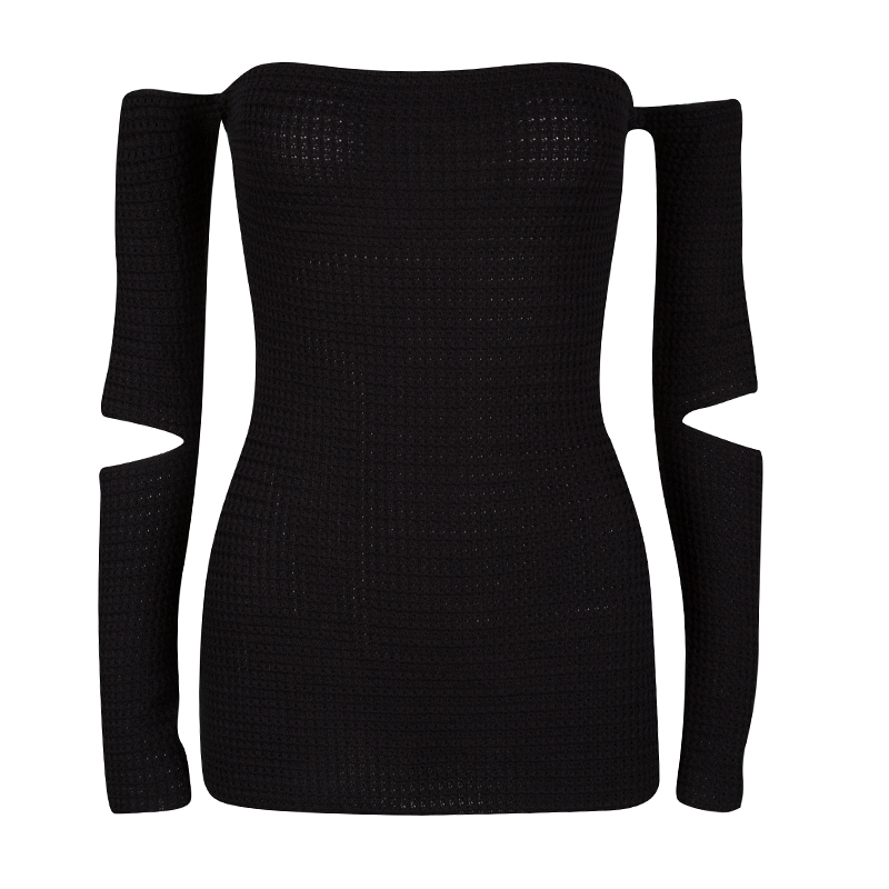 Dior Black Cotton Silk Knit Cutout Detail Off Shoulder Top L