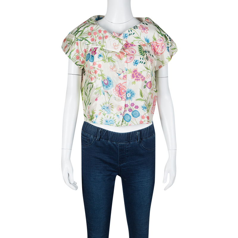 

Dior Cream Floral Printed Cropped Short Sleeve Jacket