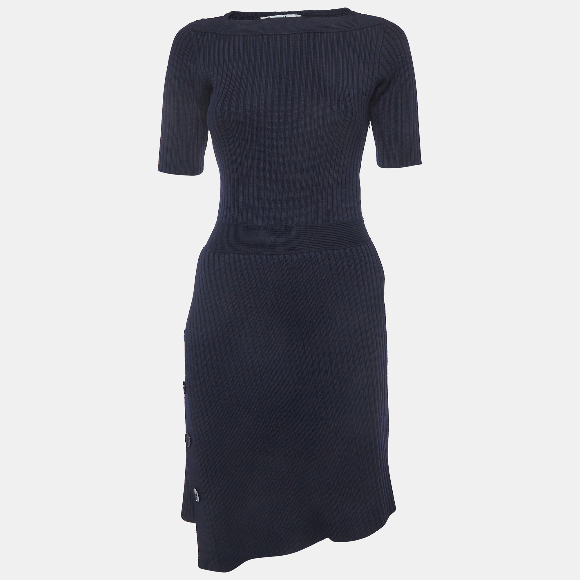 

Christian Dior Navy Blue Wool Rib Knit Mini Dress M
