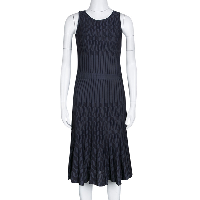 

Dior Grey Patterned Jaquard Rib Knit Sleeveless Fit and Flare Dress