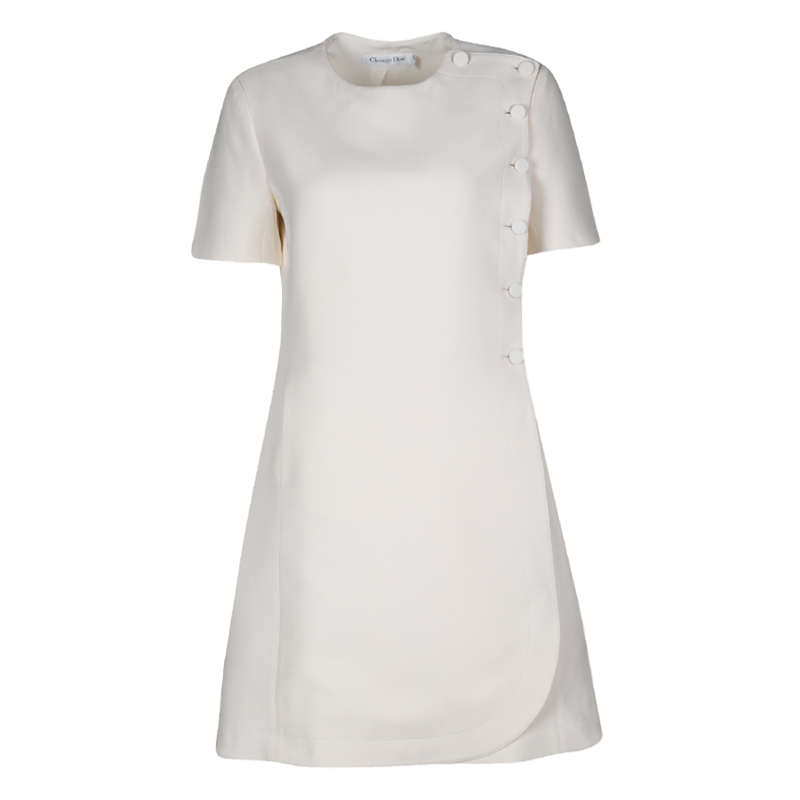 Dior Cream Wool Silk Side Button Detail Dress M