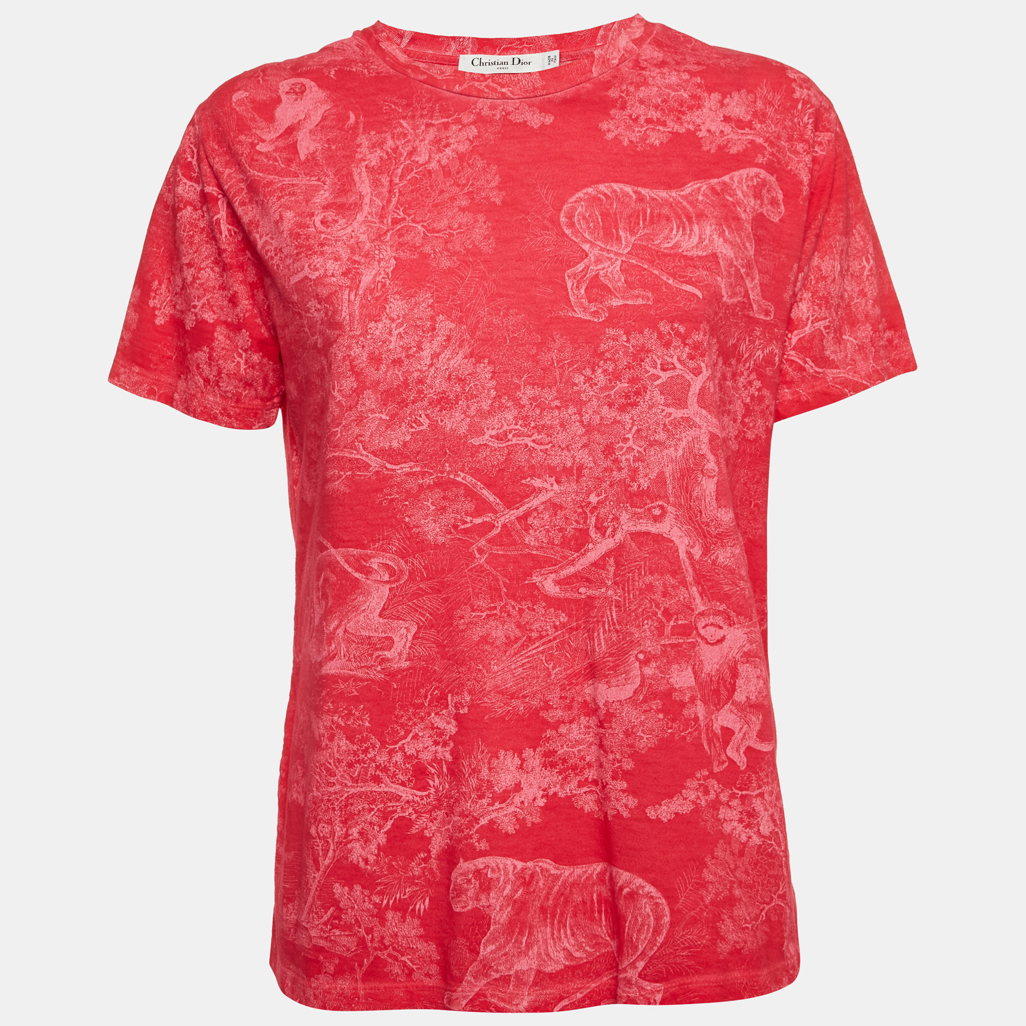 Pre-owned Dior Christian  Pink Toile De Jouy Print Jersey Crewneck T-shirt M
