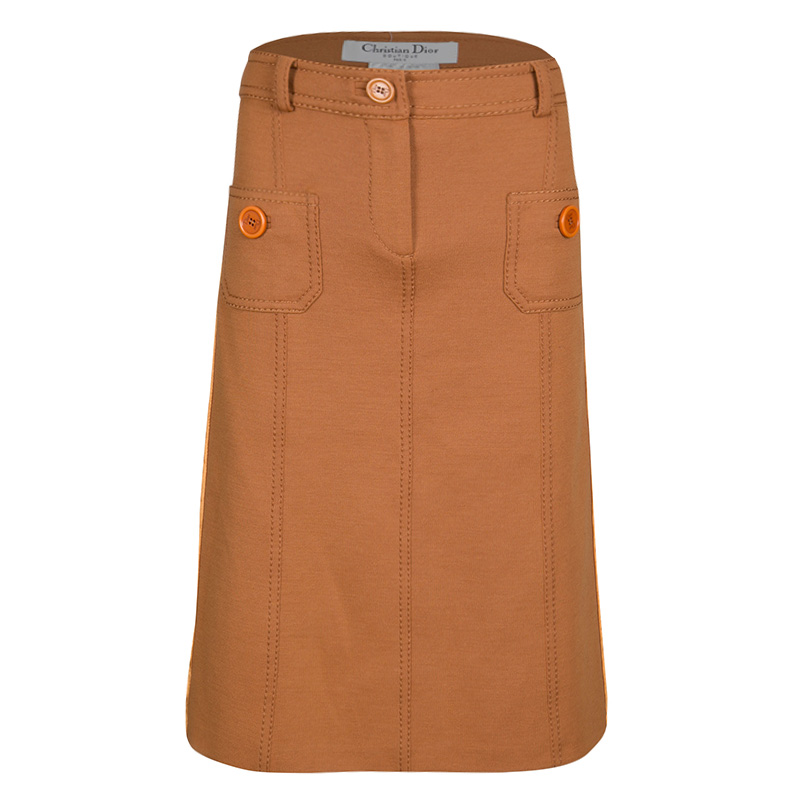 Pre Owned Dior Burnt Orange Velvet Panel Detail Skirt M