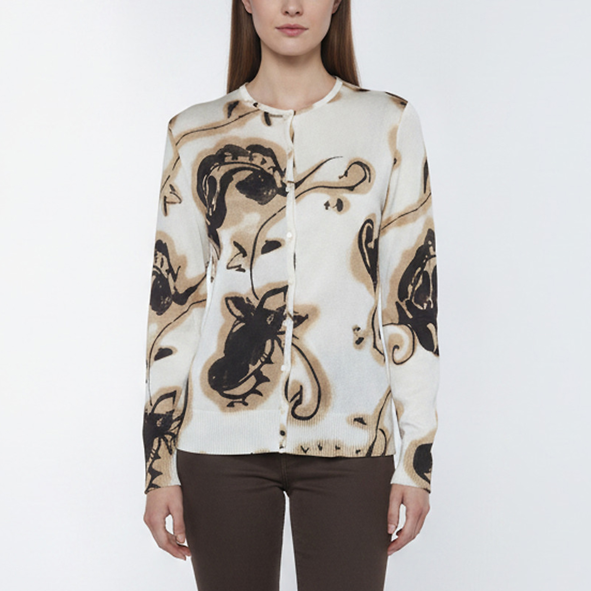 Pre-owned Dior Christian  Beige Abstract Print Knitted Cardigan Set S/m