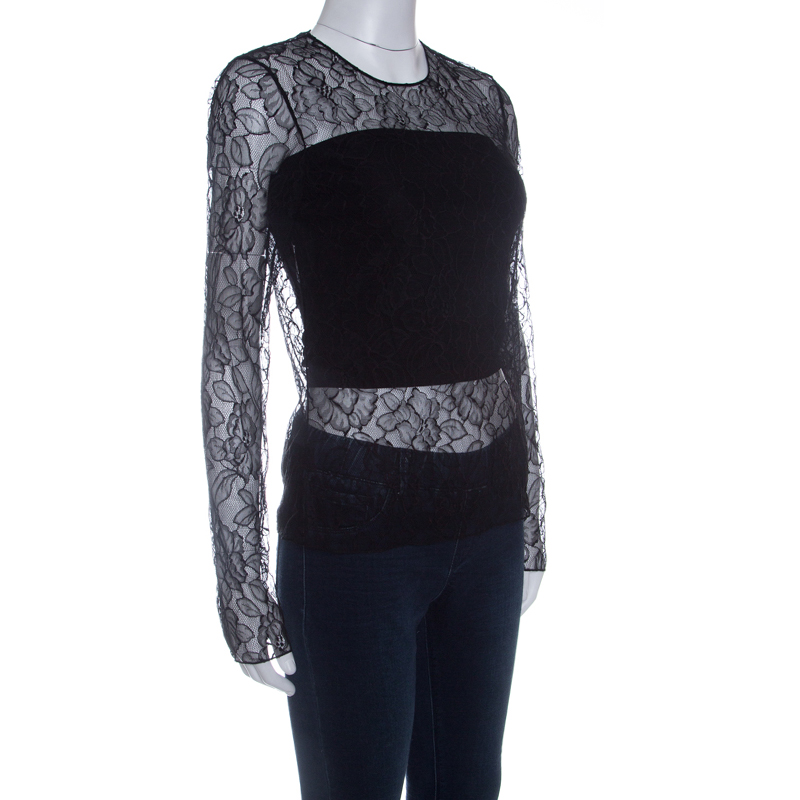 

Dior Black Floral Lace Long Sleeve Top