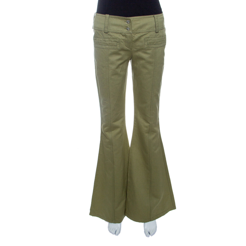 Pre Owned بنطلون ديور بوتيك فينتدج قطن أخضر كاكي وكتان واسع S