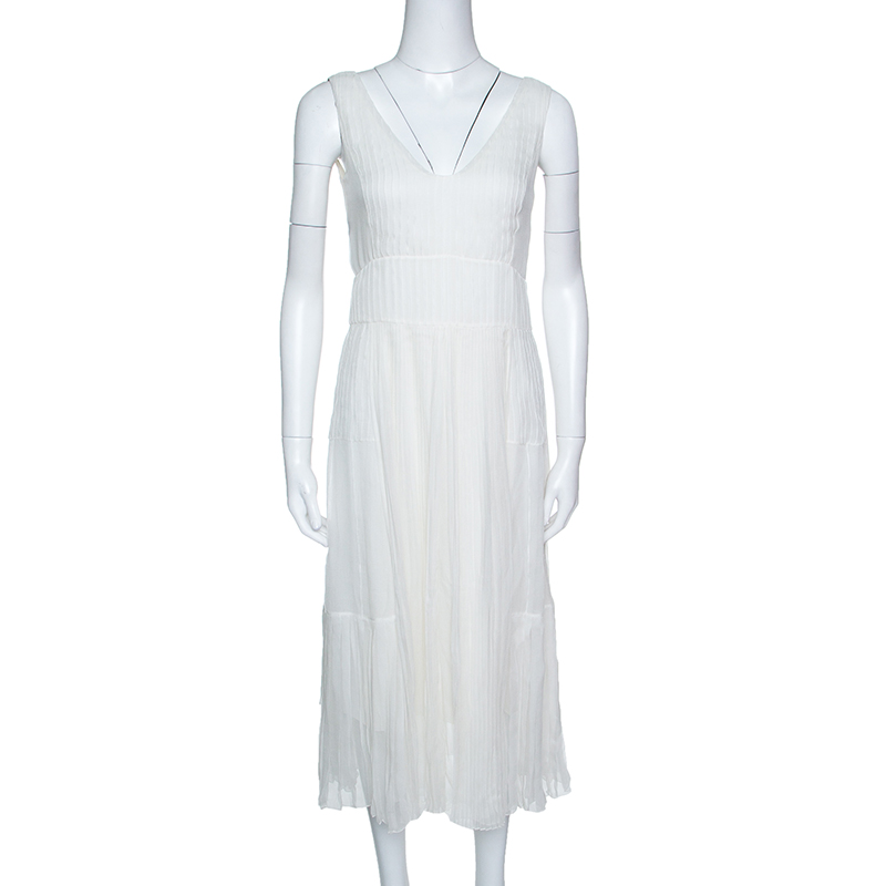 Dior Ivory Plisse Silk Sleeveless Midi Dress S Dior | TLC